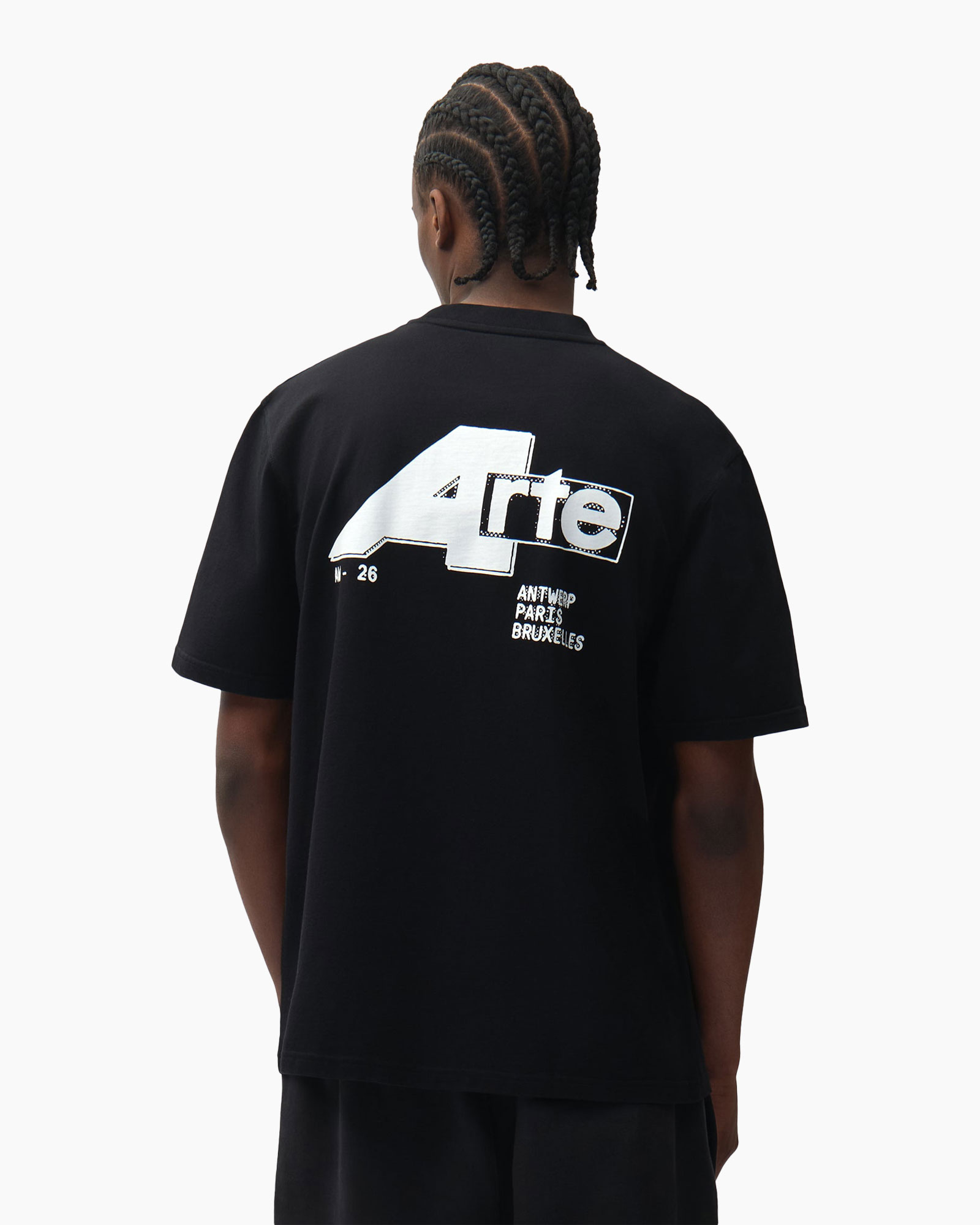 t-shirt, black, short sleeve, graphic print, back view