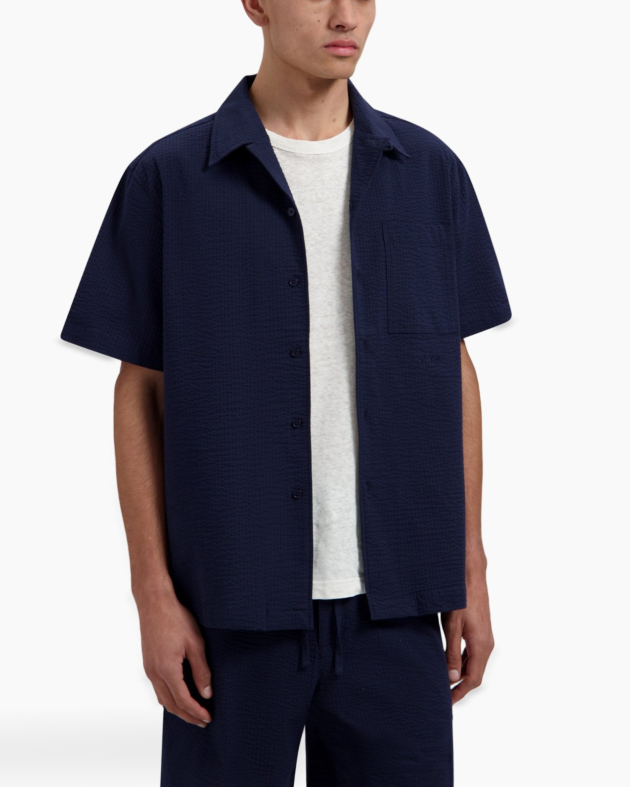 short-sleeve shirt, navy shirt, button-up, pocket, lounge set top