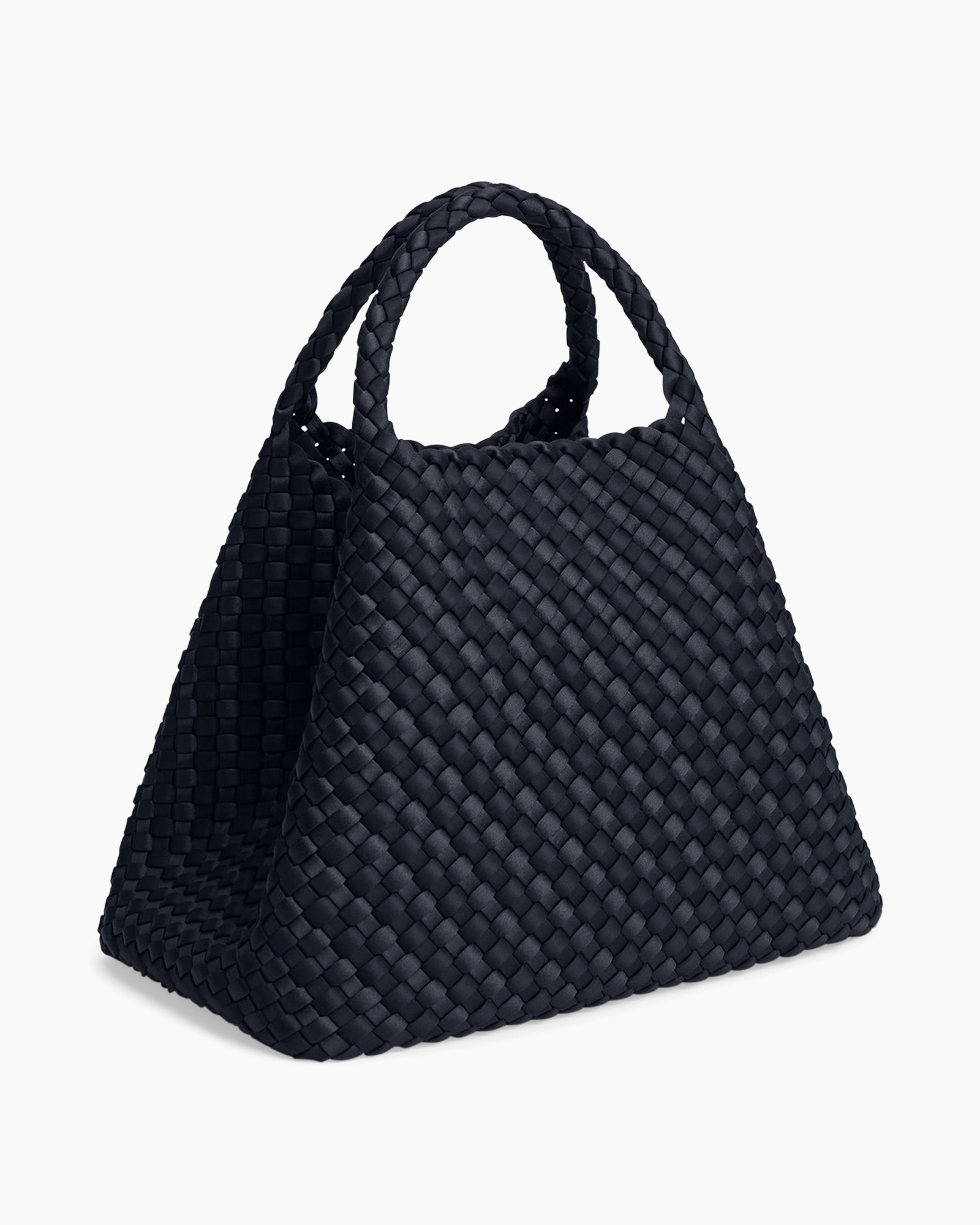 bag, handbag, woven, dark blue, drawstring