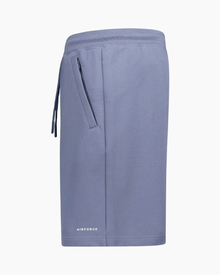 shorts, drawstring, zipper pocket, knee-length, plain blue