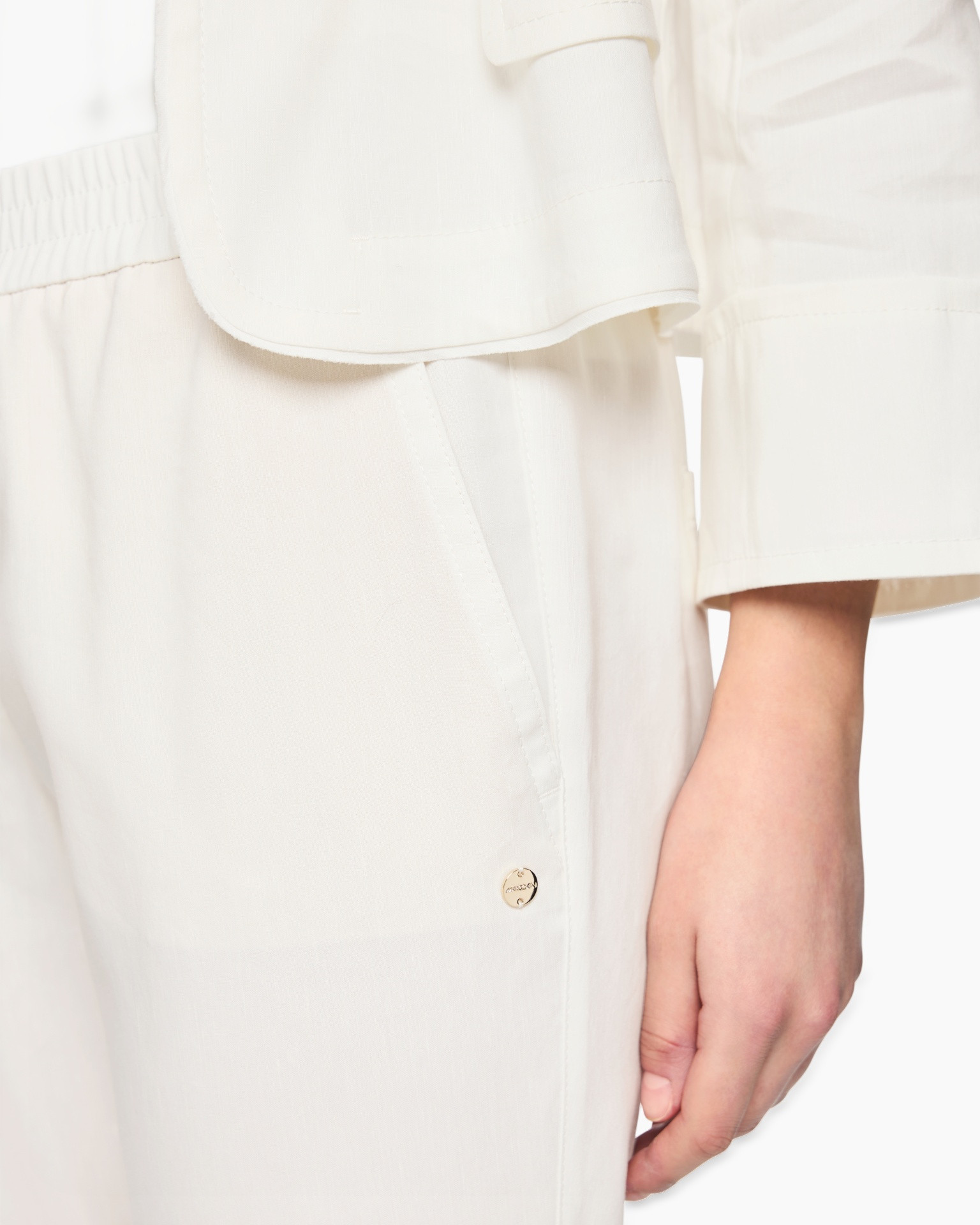 white, pants, pocket, button, linen, twill, cropped
