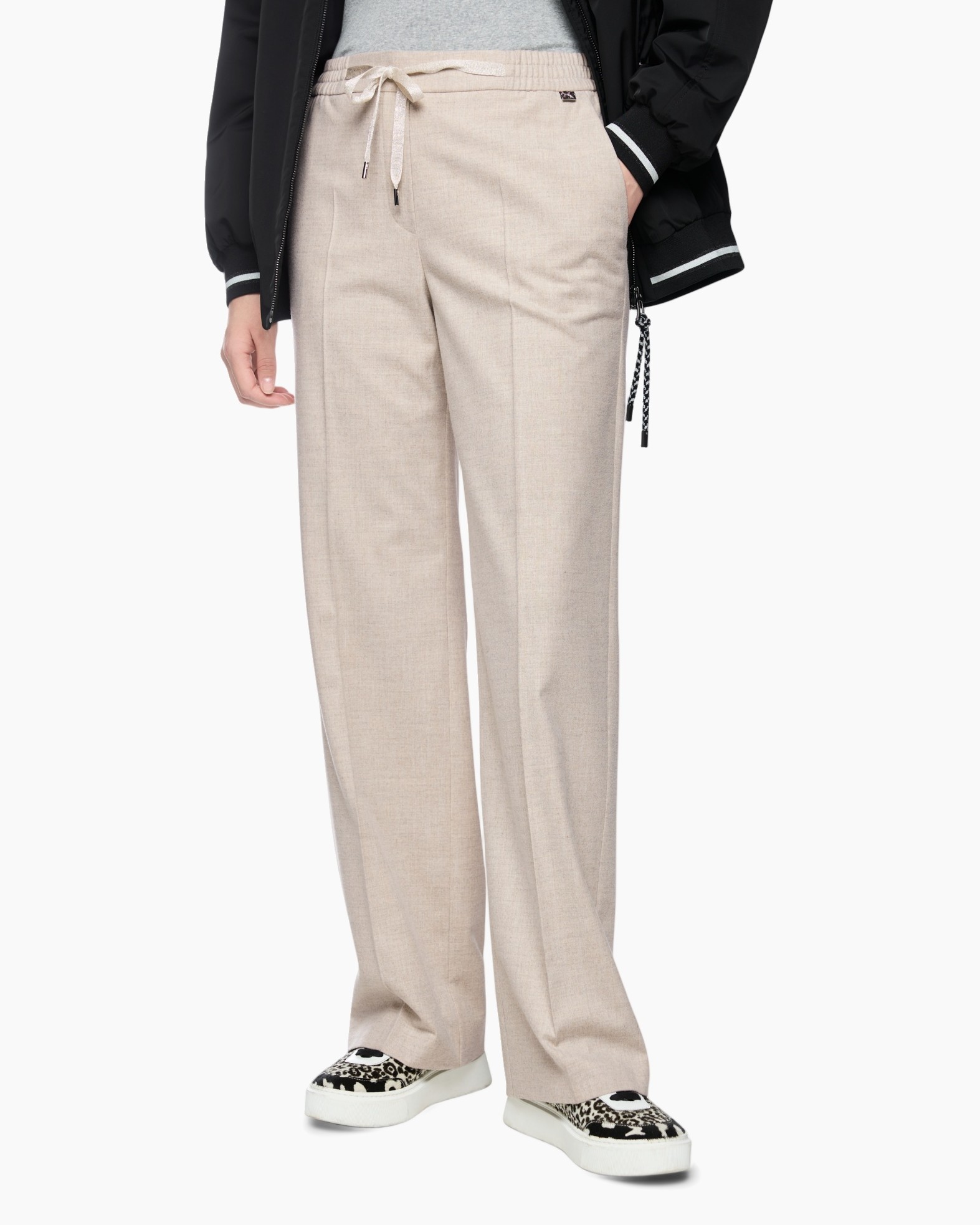 pants, beige, drawstring, loose, slacks