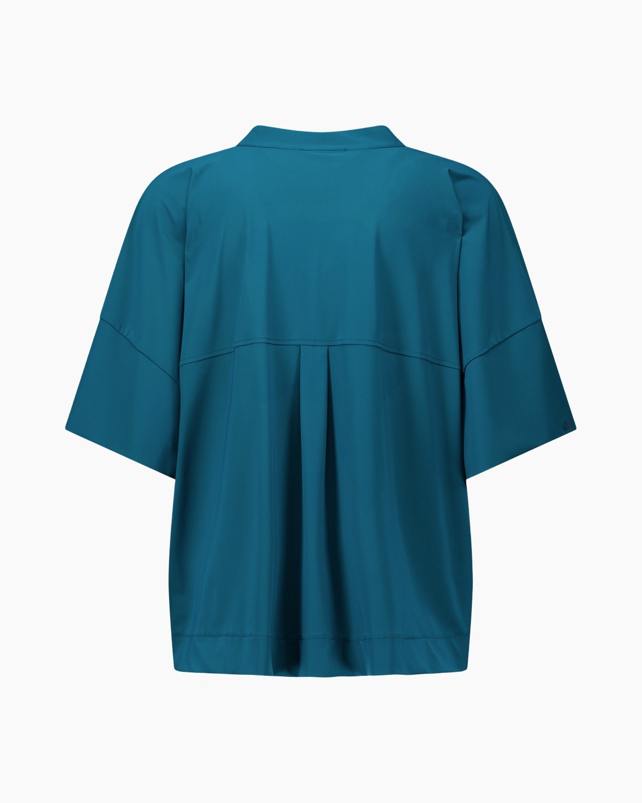 blouse, teal, short sleeve, pleat back, loose fit