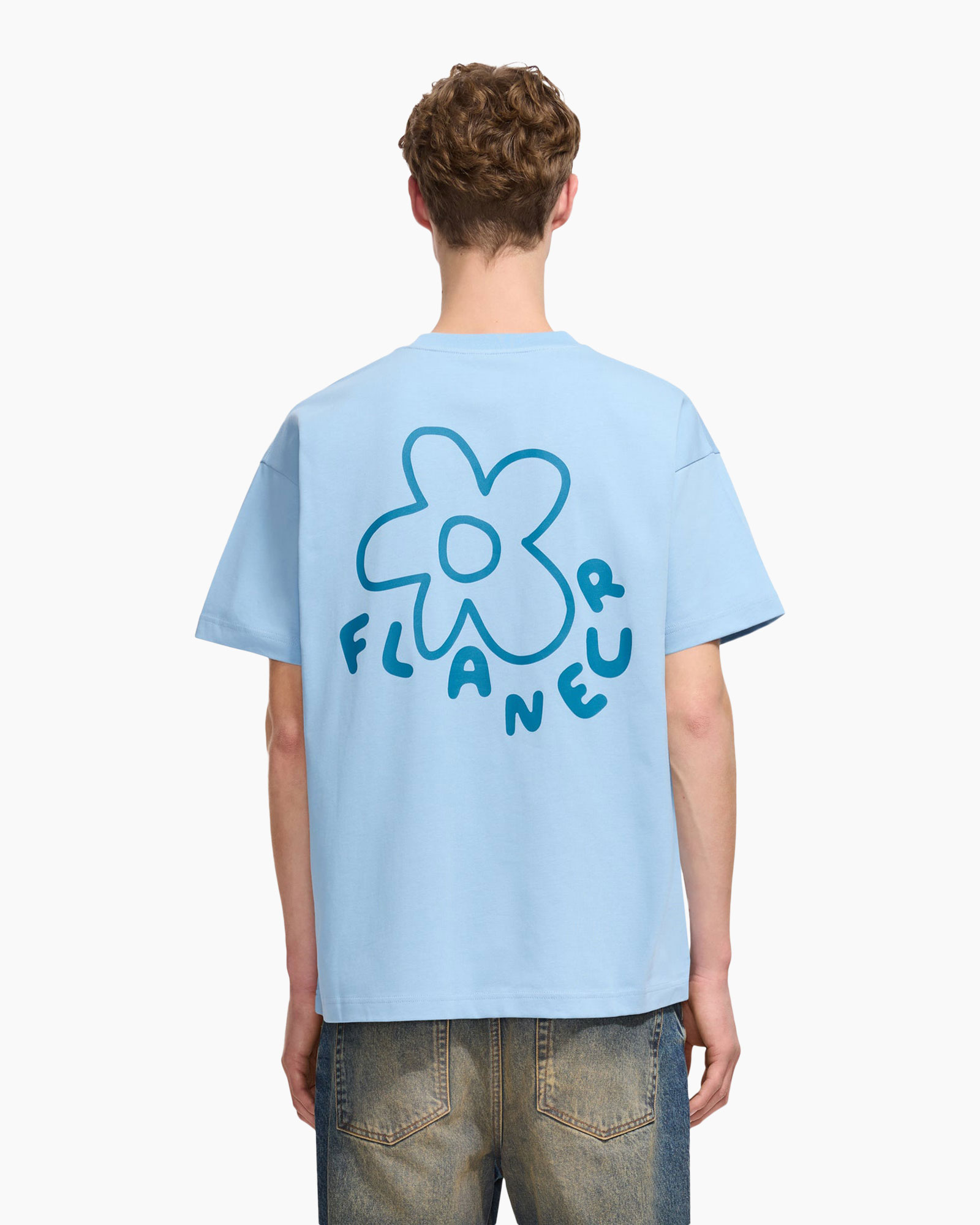 t-shirt, short sleeve, graphic, flower, blue