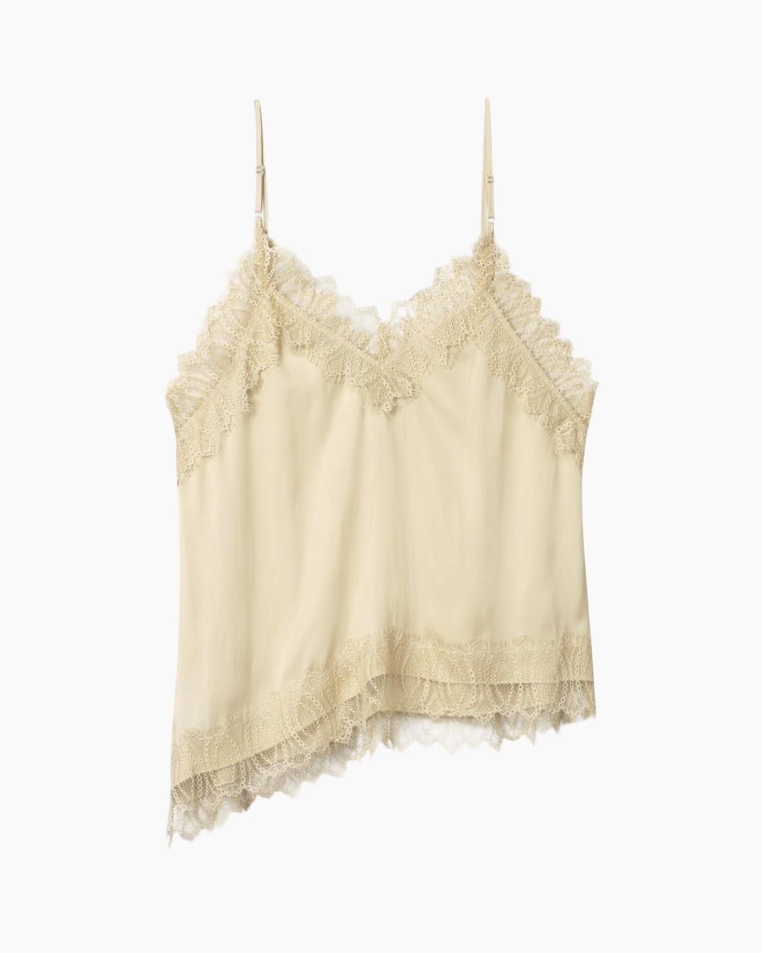 camisole, lace, satin, asymmetric hem, spaghetti straps
