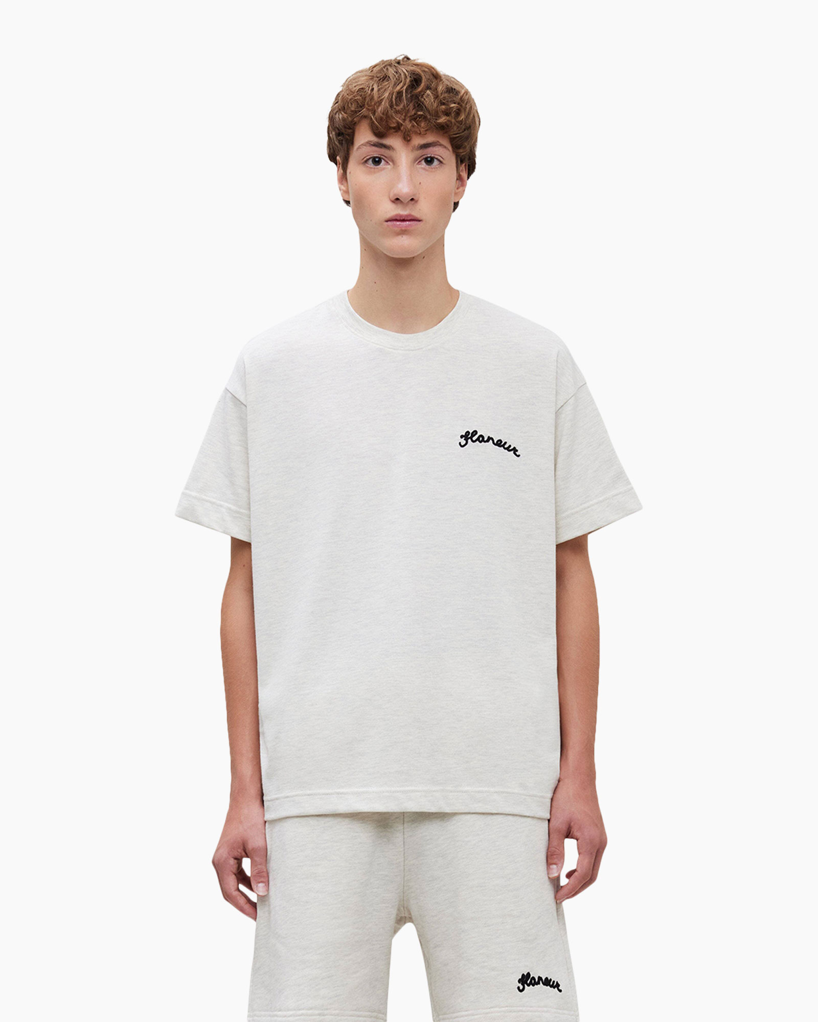 t-shirt, short sleeve, crew neck, linen look, logo text