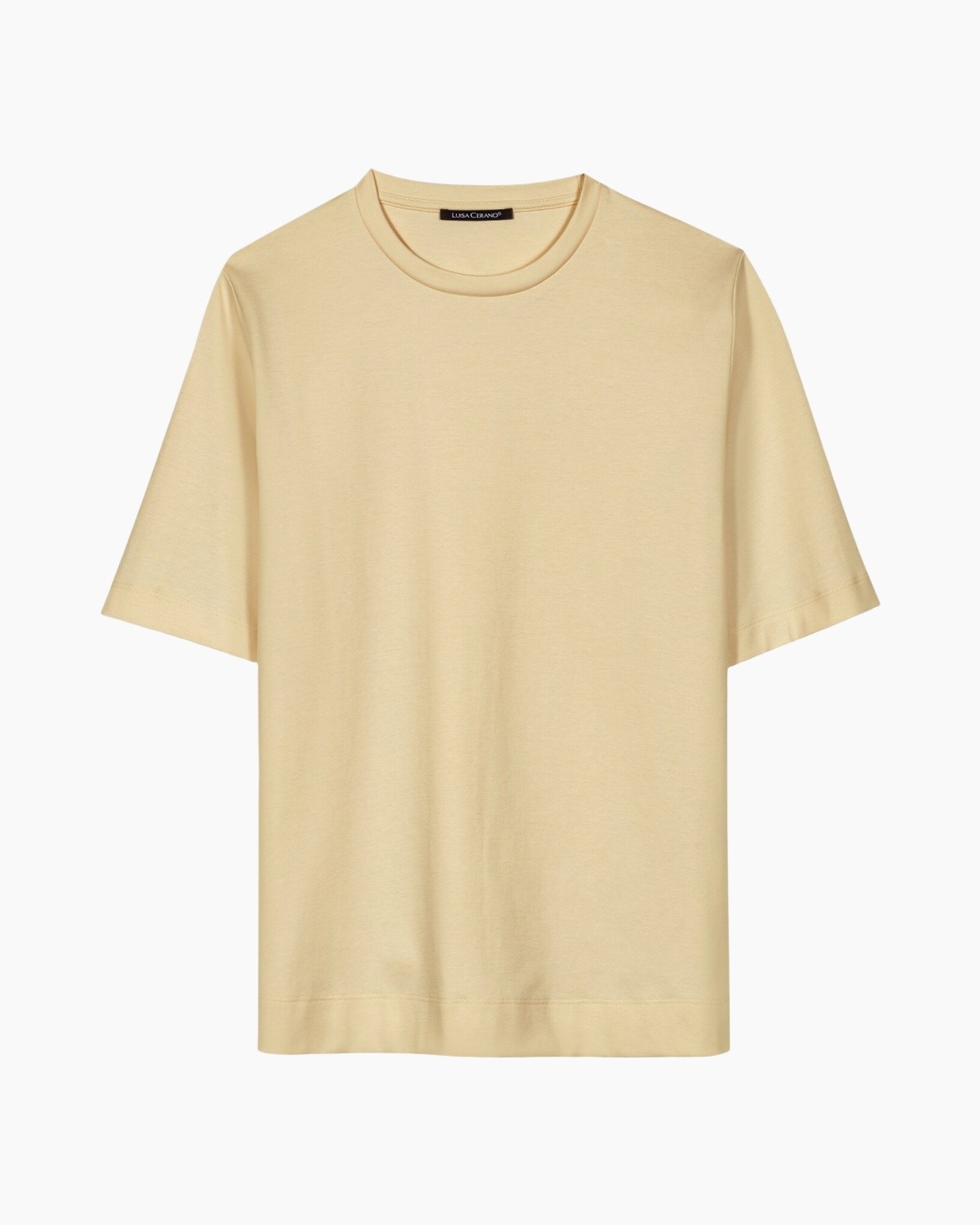 t-shirt, beige, short sleeve, crew neck, cotton