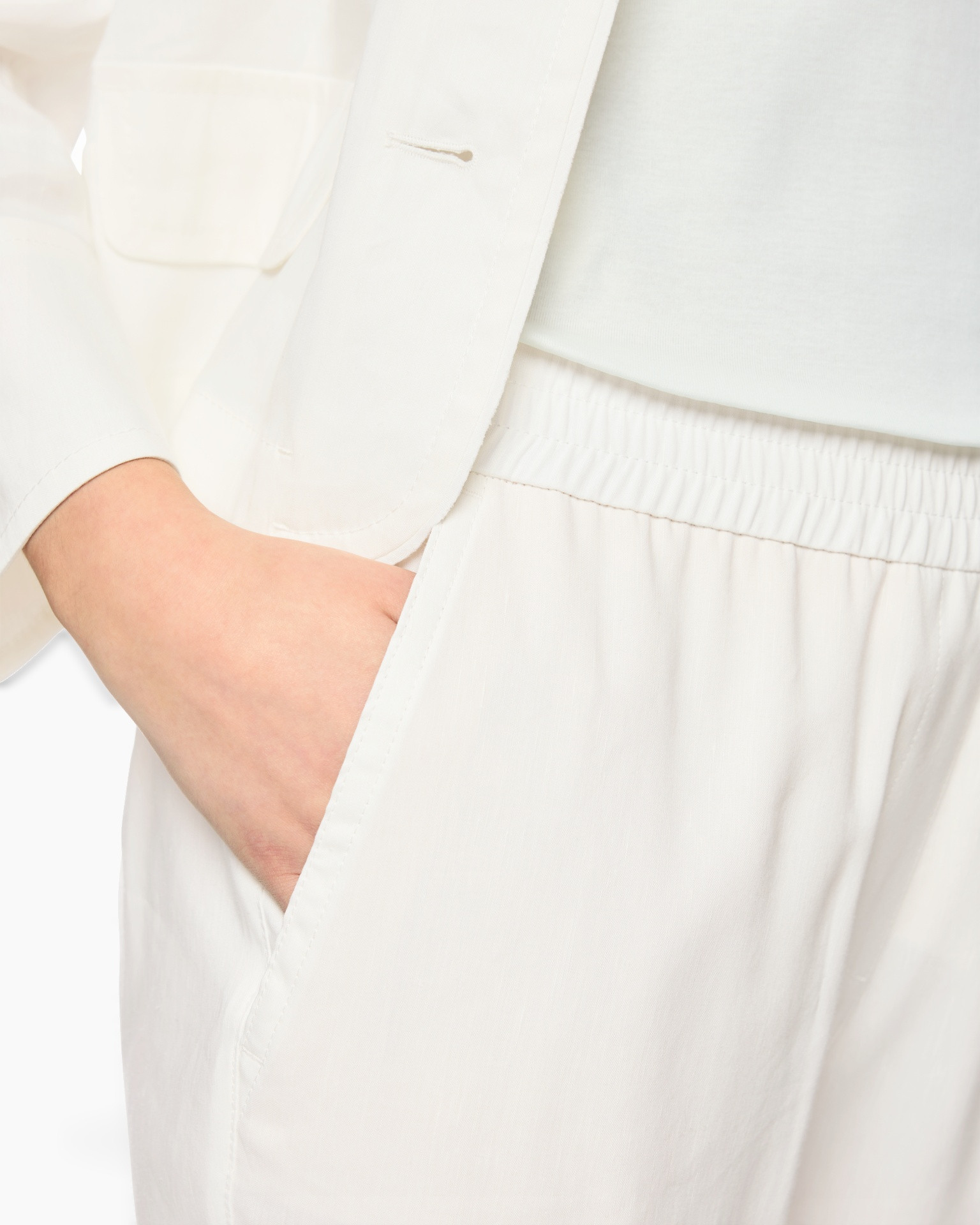 white, pants, pocket, elastic waistband, linen mix