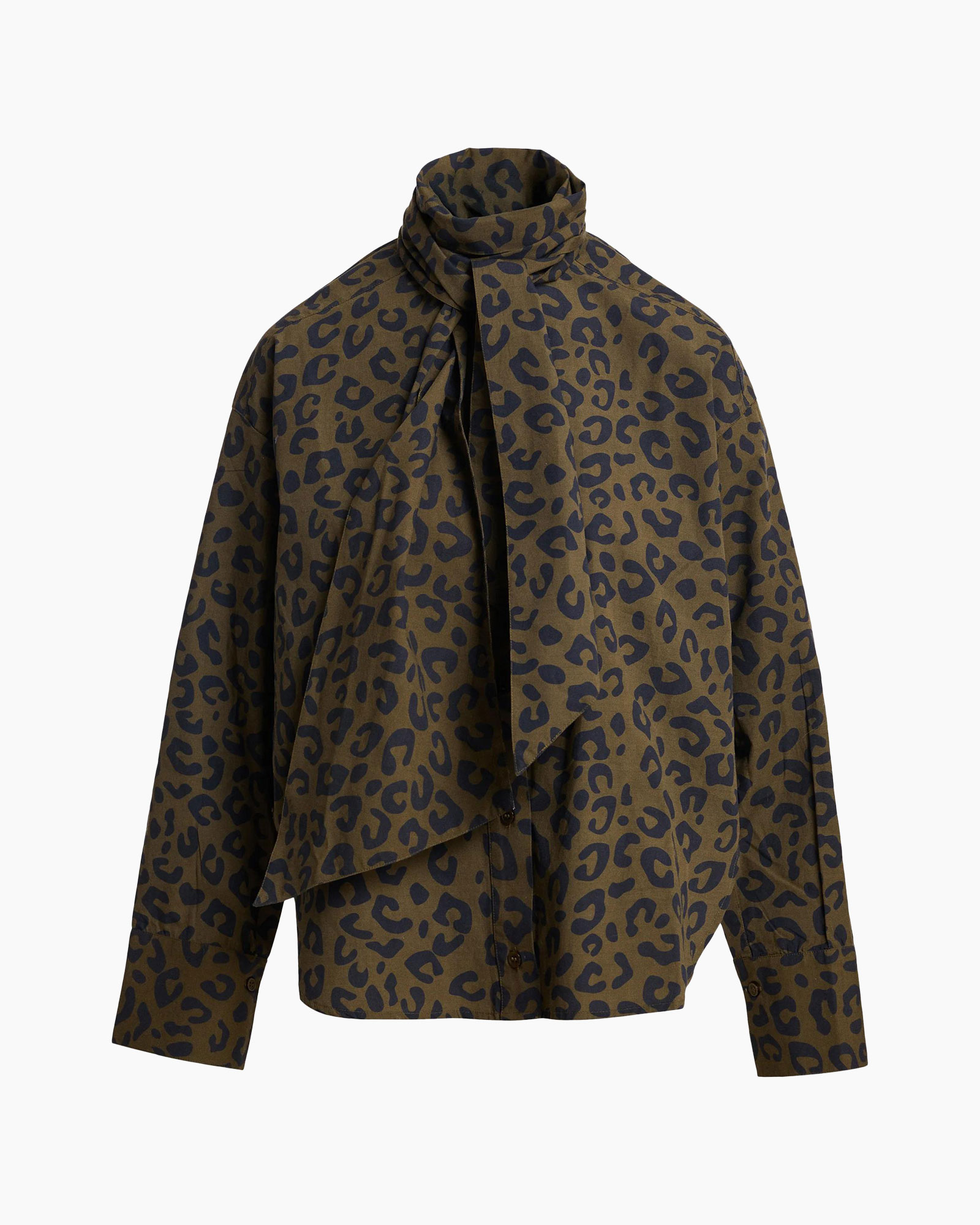 leopard print, scarf collar, blouse, brown, animal print