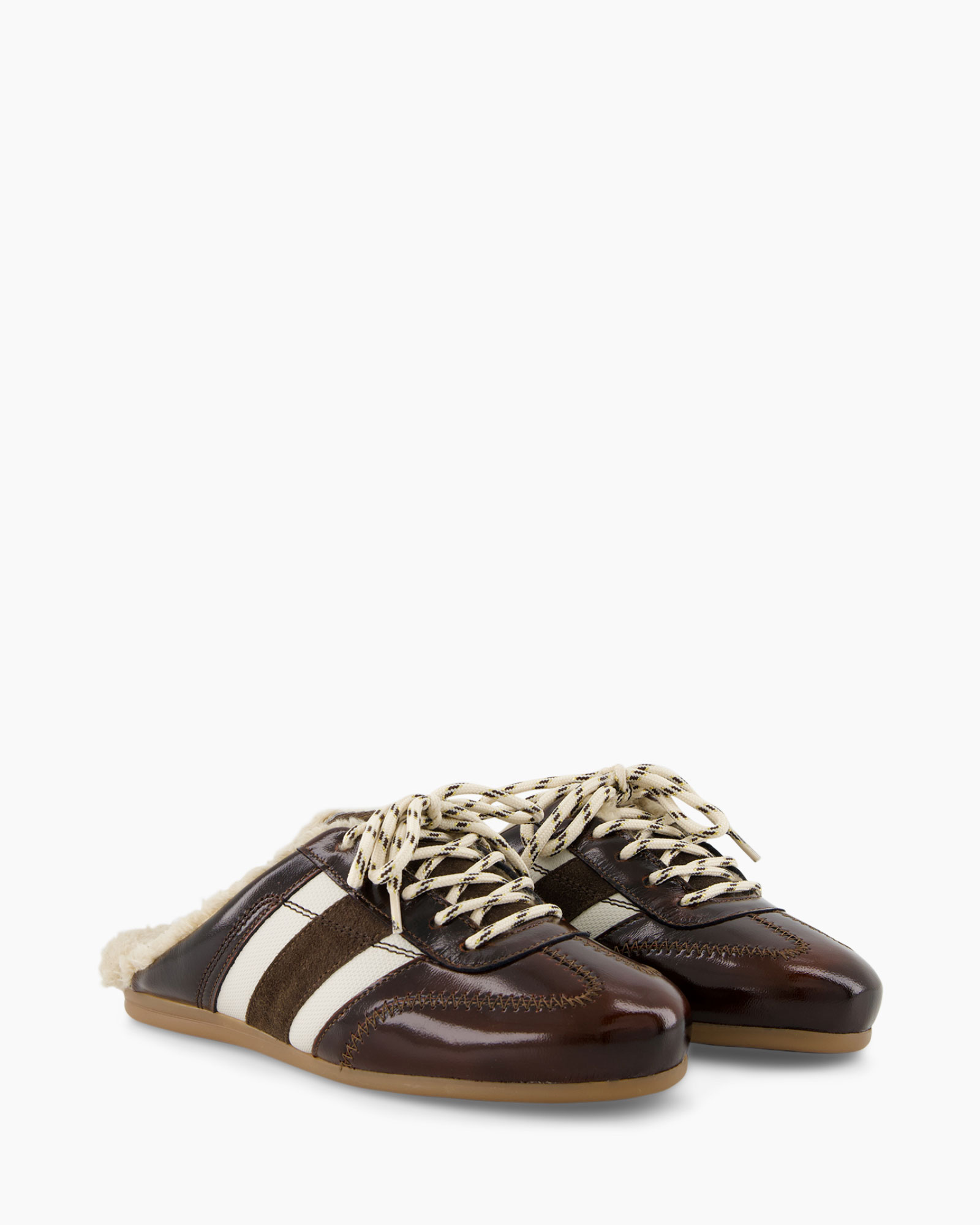 slippers, brown leather, fur lining, lace-up, moccasin style