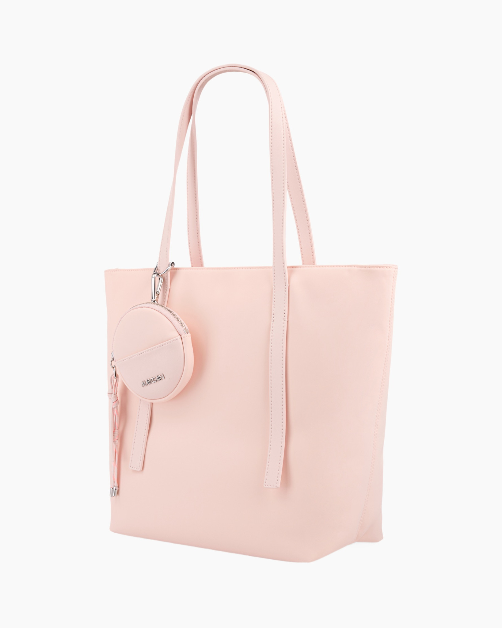 tote bag, pink, double handles, pouch accessory, minimalist design