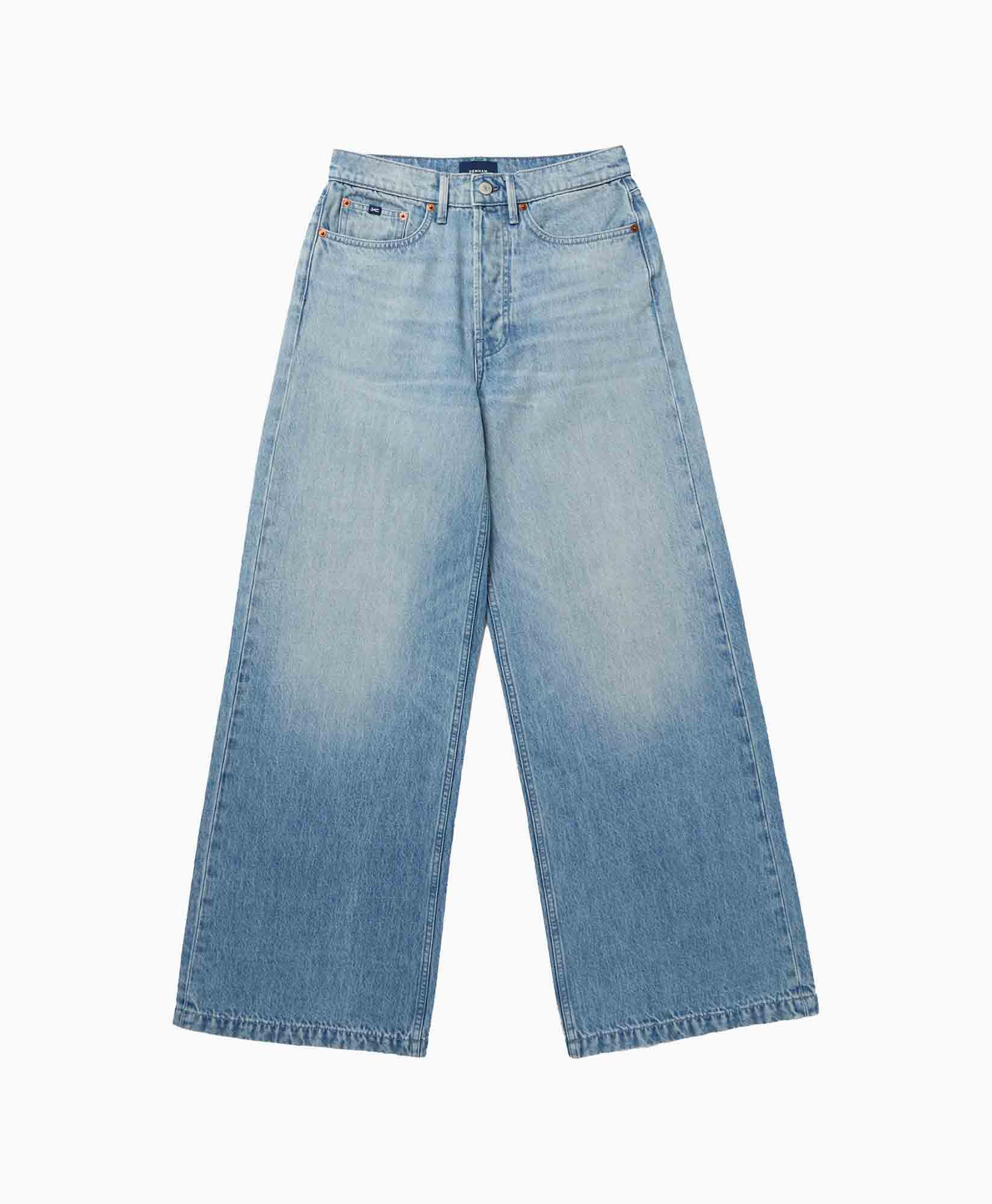 jeans, denim, wide-leg, light wash, pocketed, jeans, wide-leg, light wash, denim, trousers
