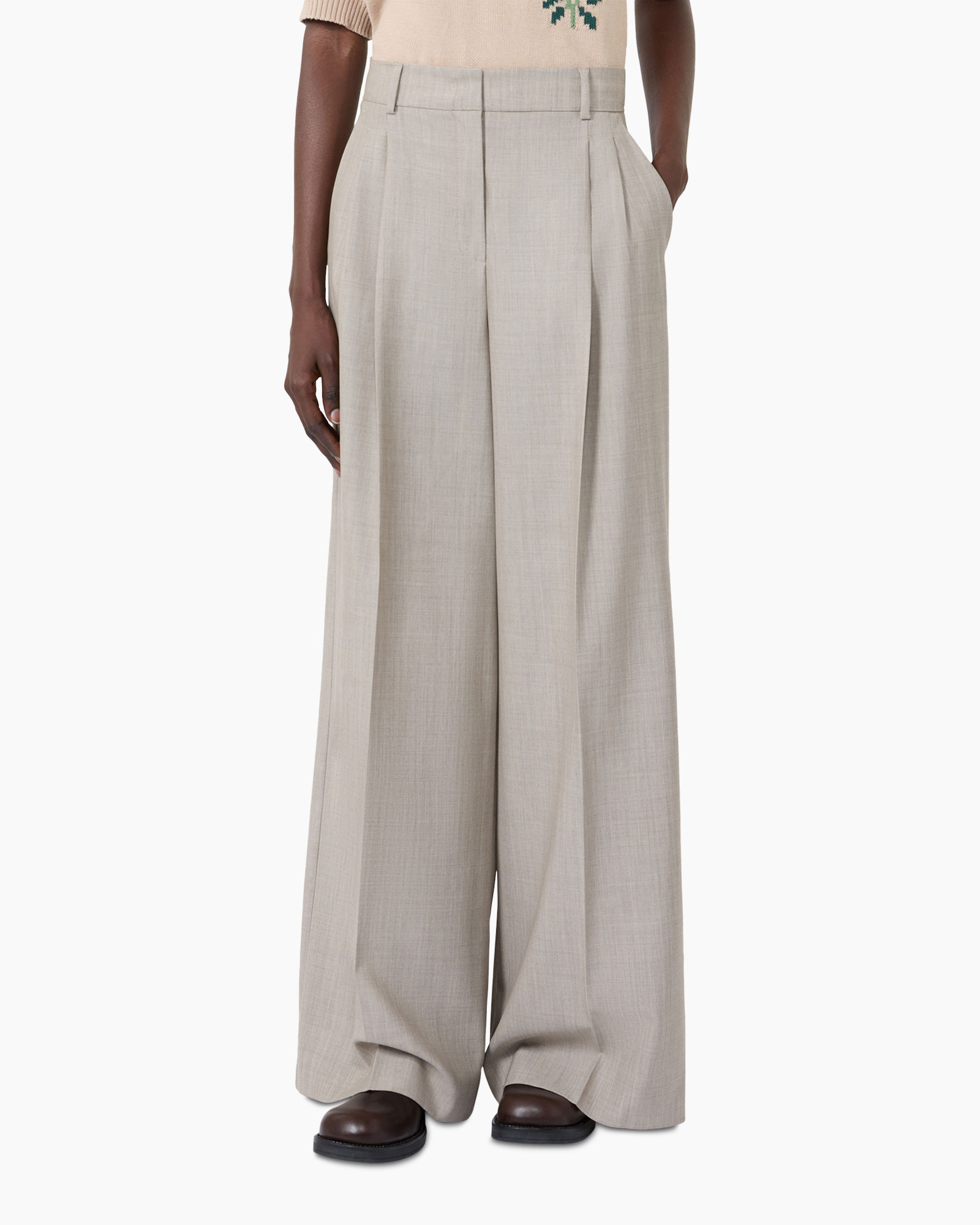 wide-leg, trousers, beige, pleated, high-waist