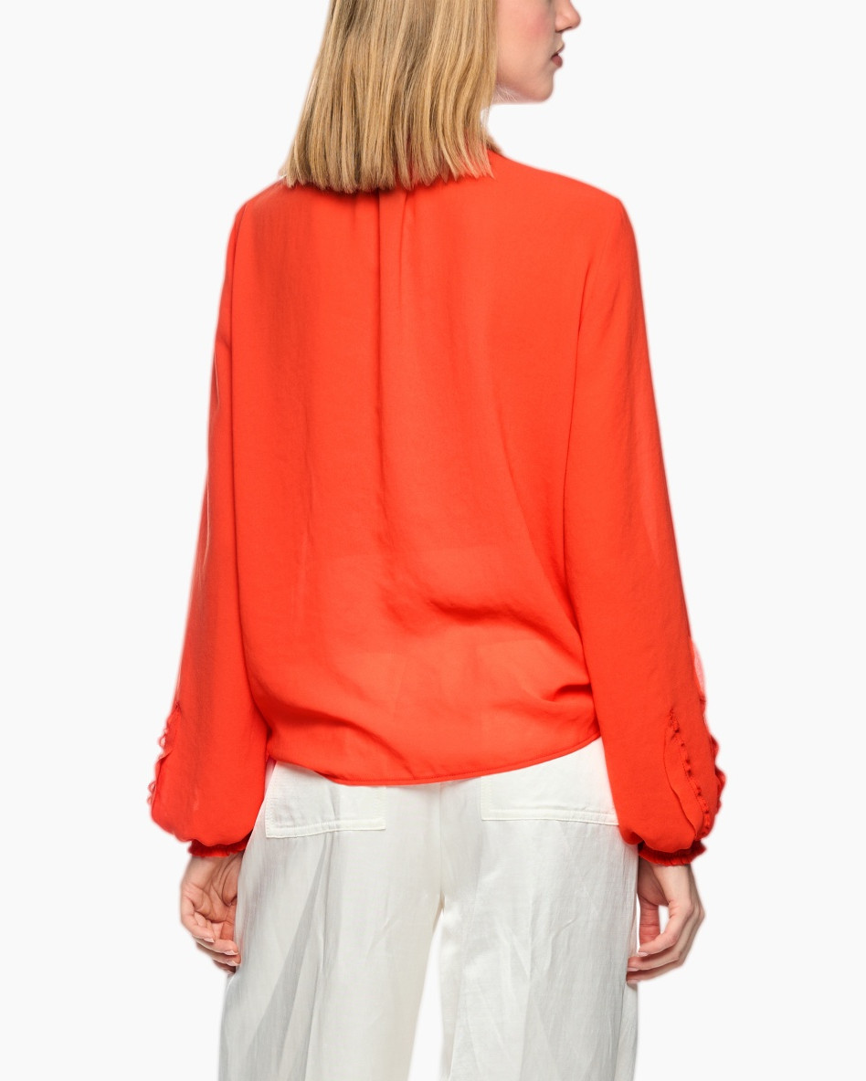 blouse, orange, long-sleeve, ruffled, collared
