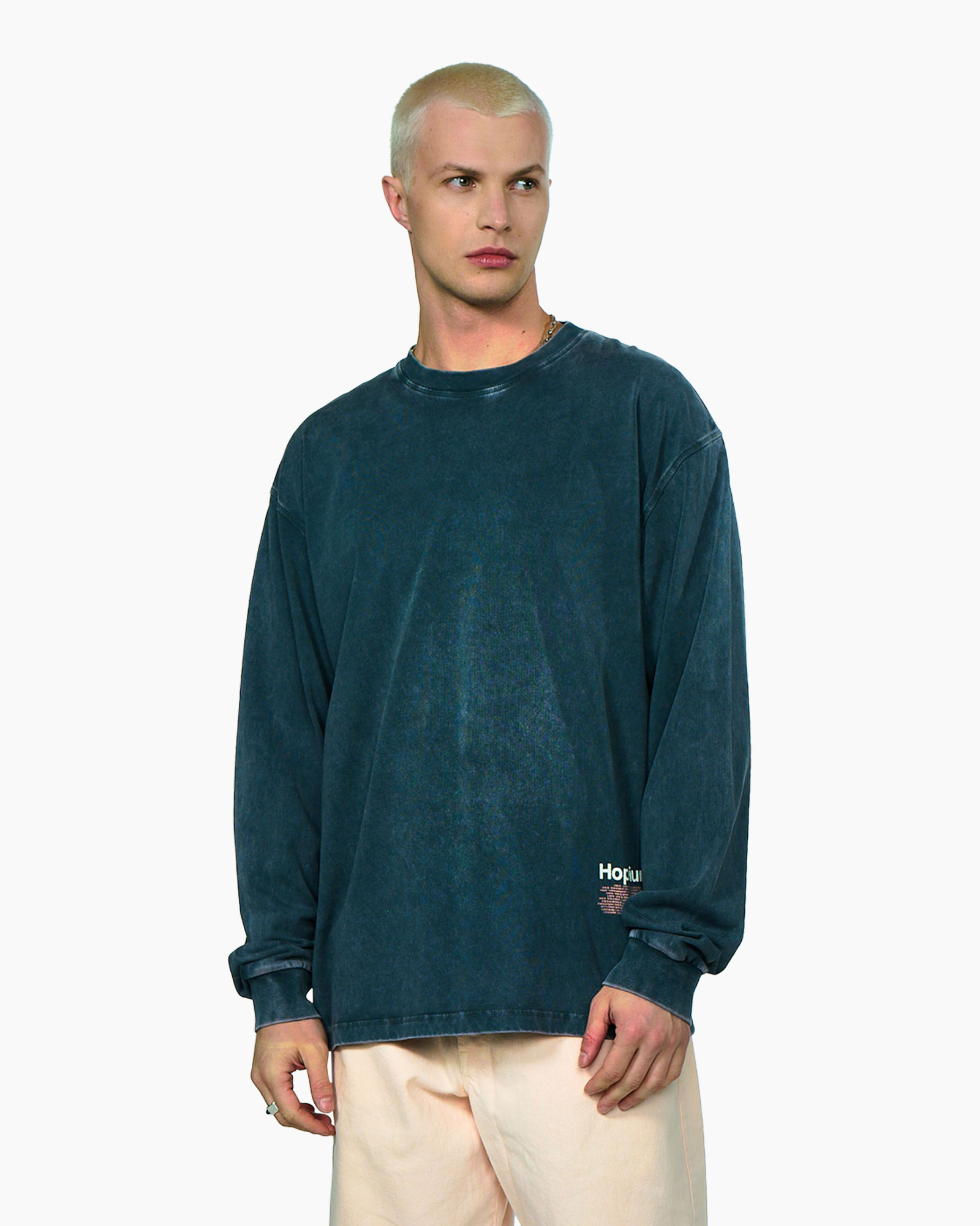 long-sleeve, blue, oversized, crew-neck, washed
