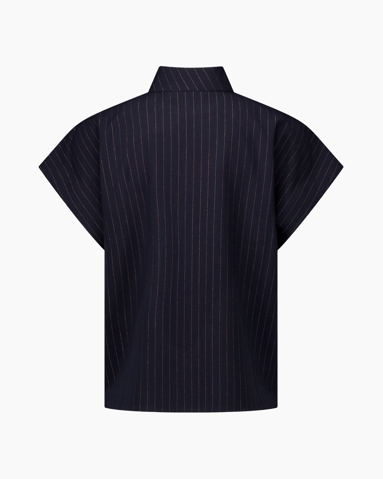 navy, pinstripe, short-sleeve, collar, top