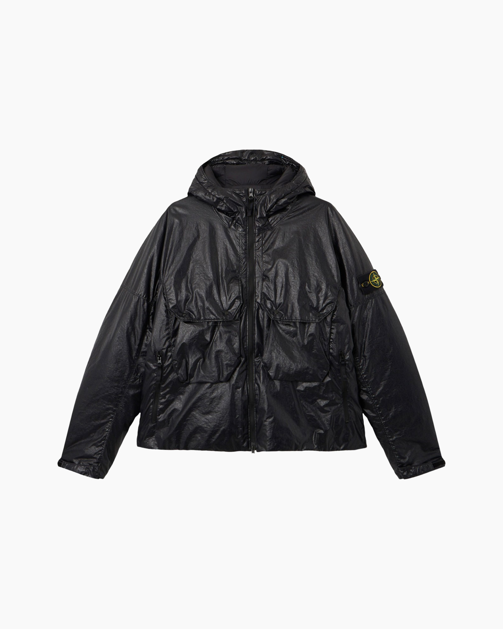 puffer jacket, hooded, black, zipper, outerwear