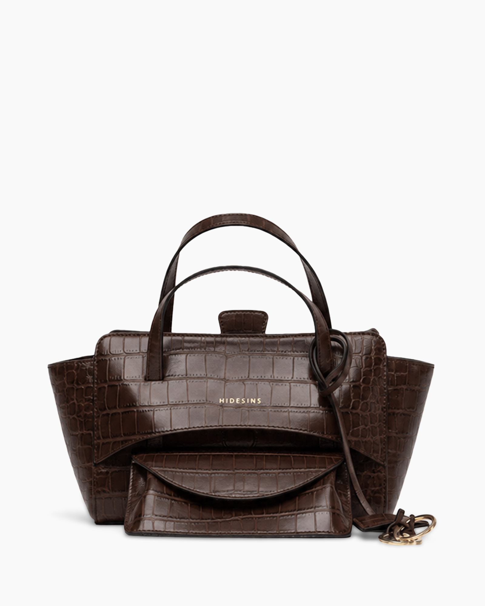 handbag, brown, croco-embossed, top-handle, long-wallet-clip