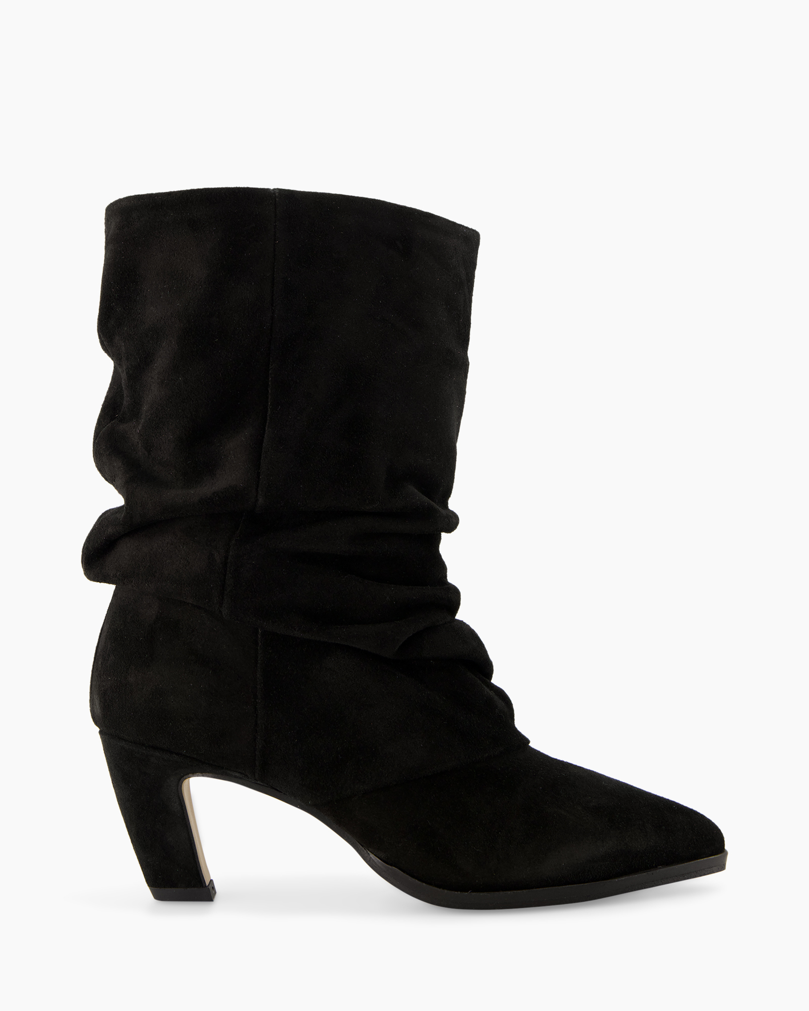 boot, ankle boot, mid heel, black, suede