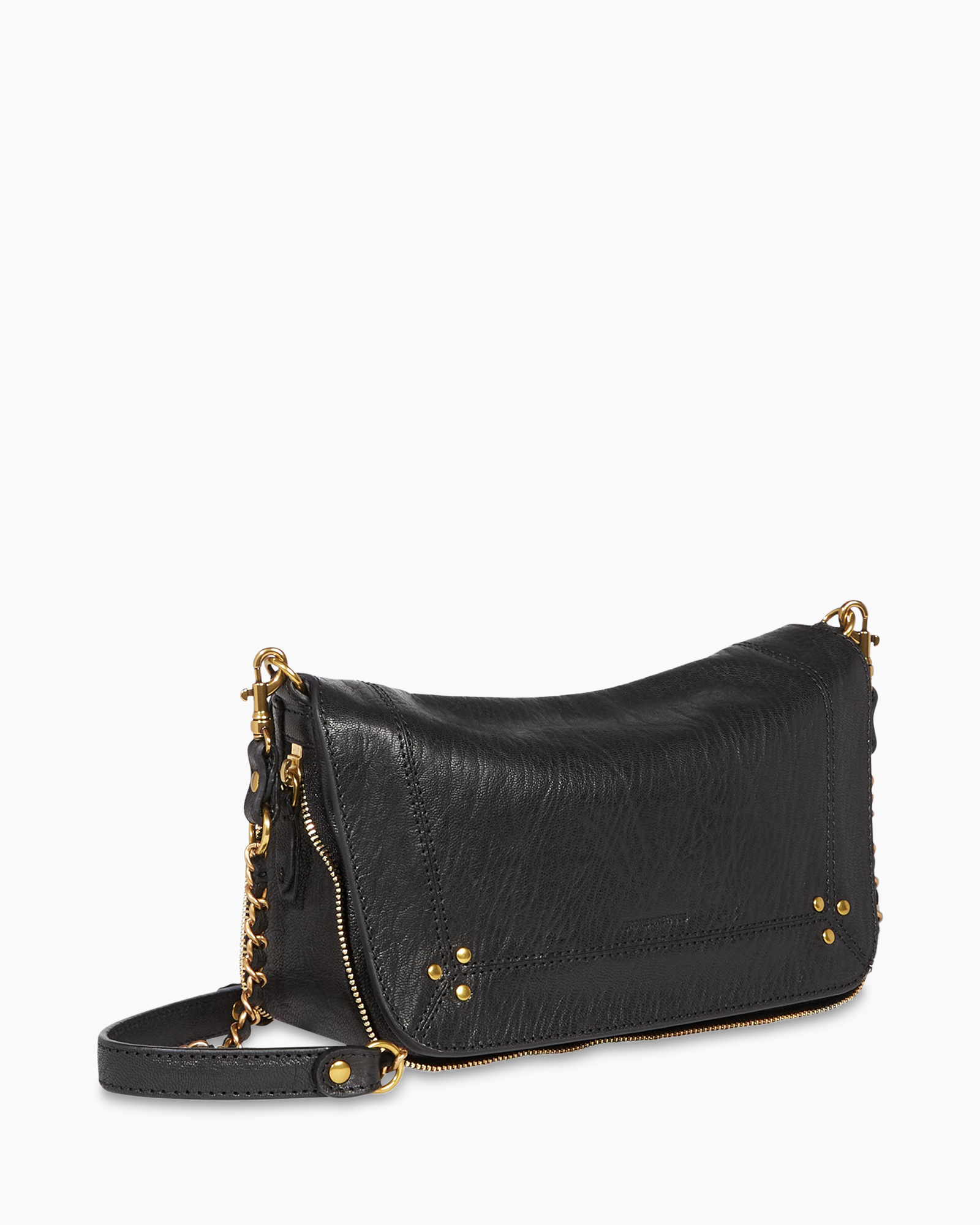 pocket bag, black leather, crossbody, gold hardware, zipper edge