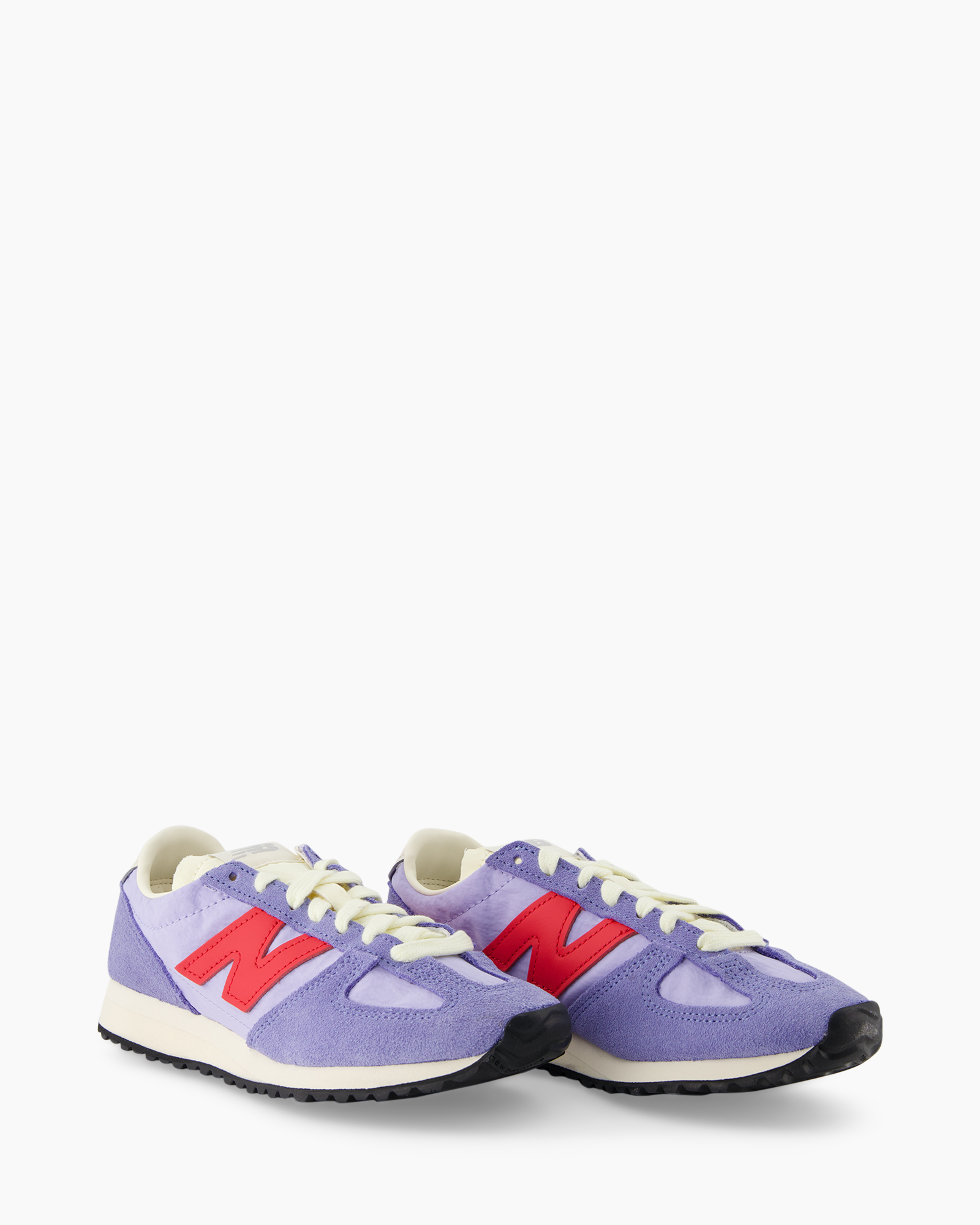 sneaker, purple, suede, red logo, laces