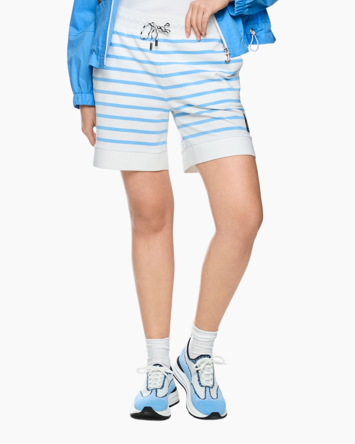 shorts, striped, drawstring, blue, sneakers