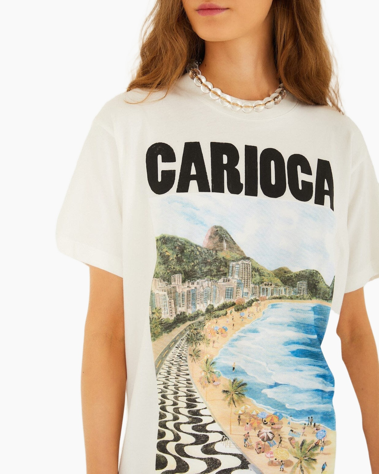 t-shirt, graphic, beach scene, white, casual