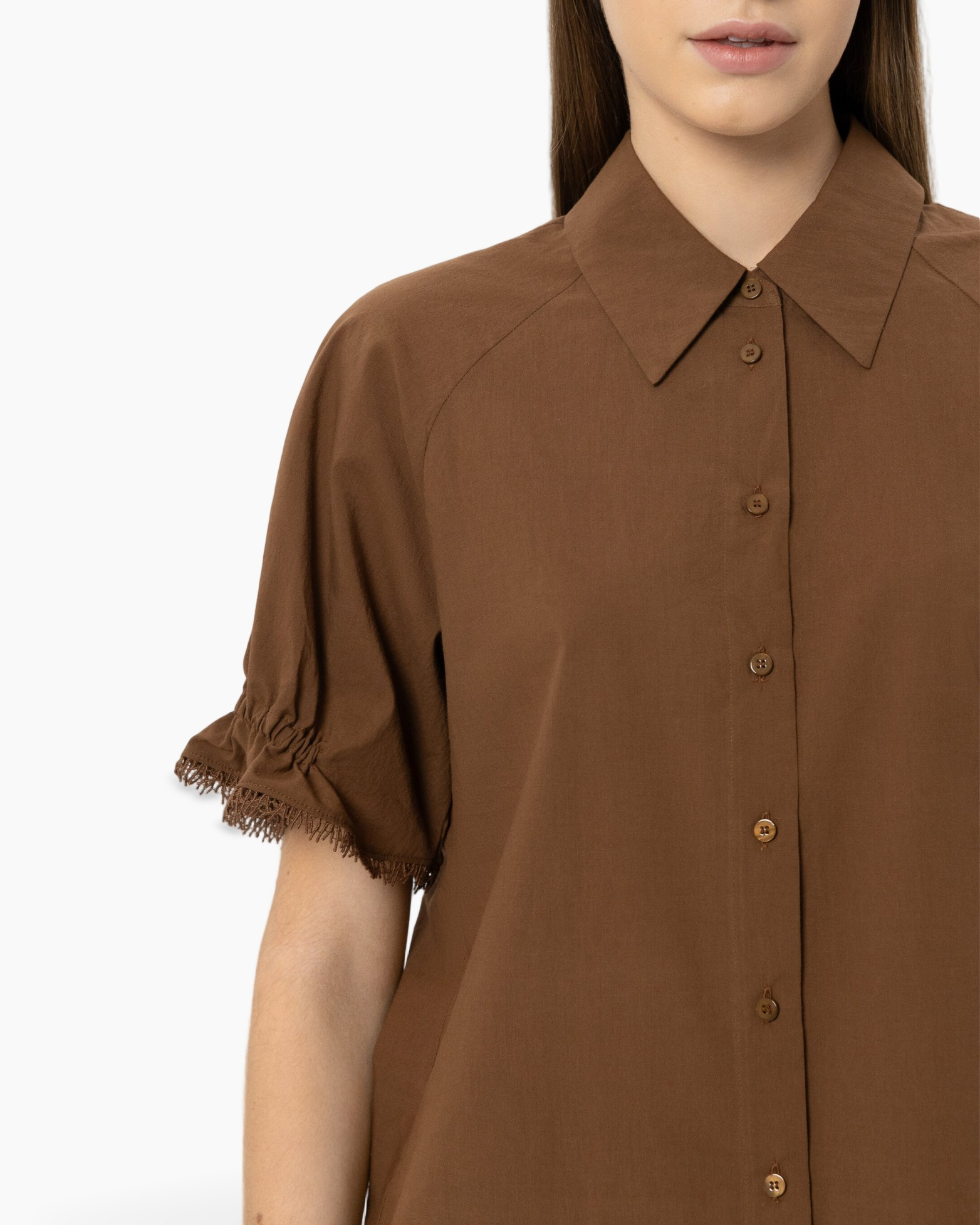 button-down, short-sleeve, brown, collared, linen-like