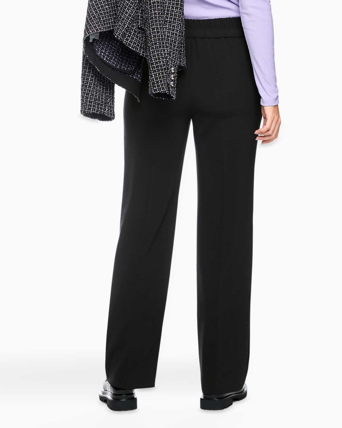 trousers, black pants, wide leg, ankle length, elastic waistband