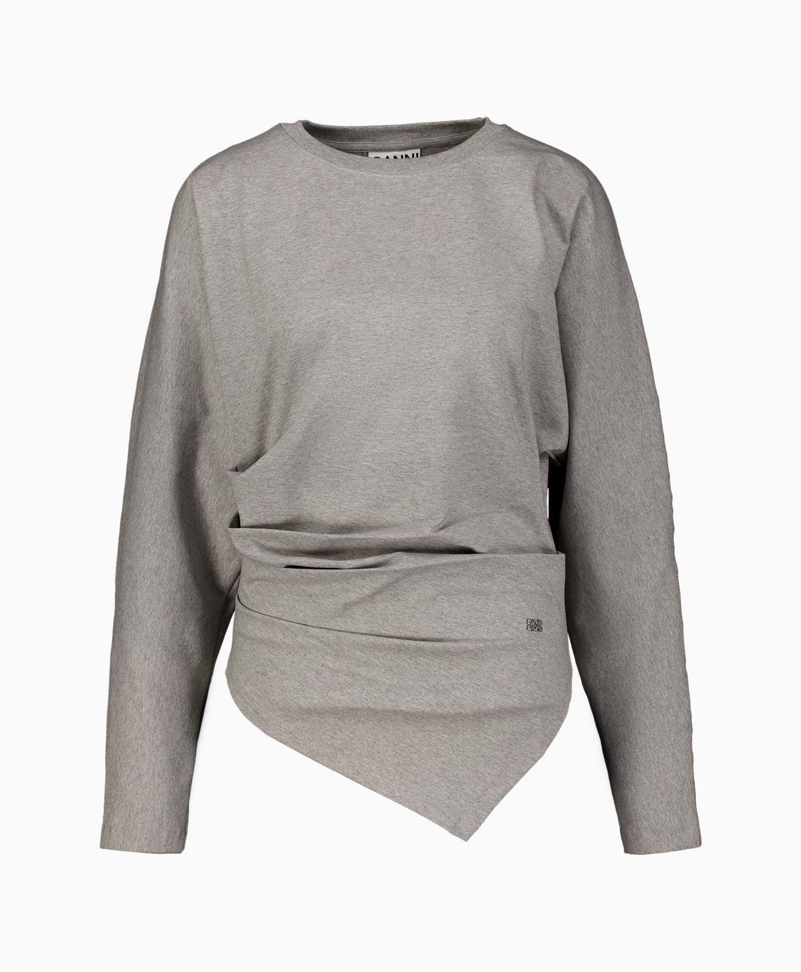 sweater, long sleeve, knit, asymmetric hem, gray