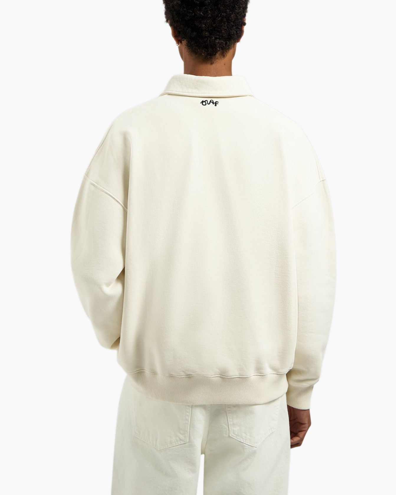 crewneck, polo, long-sleeve, beige, logo-text