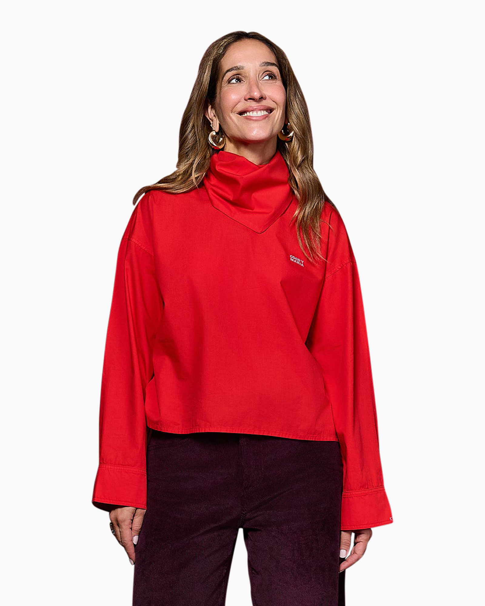 red top, mockneck, long sleeve, poncho style, casual top