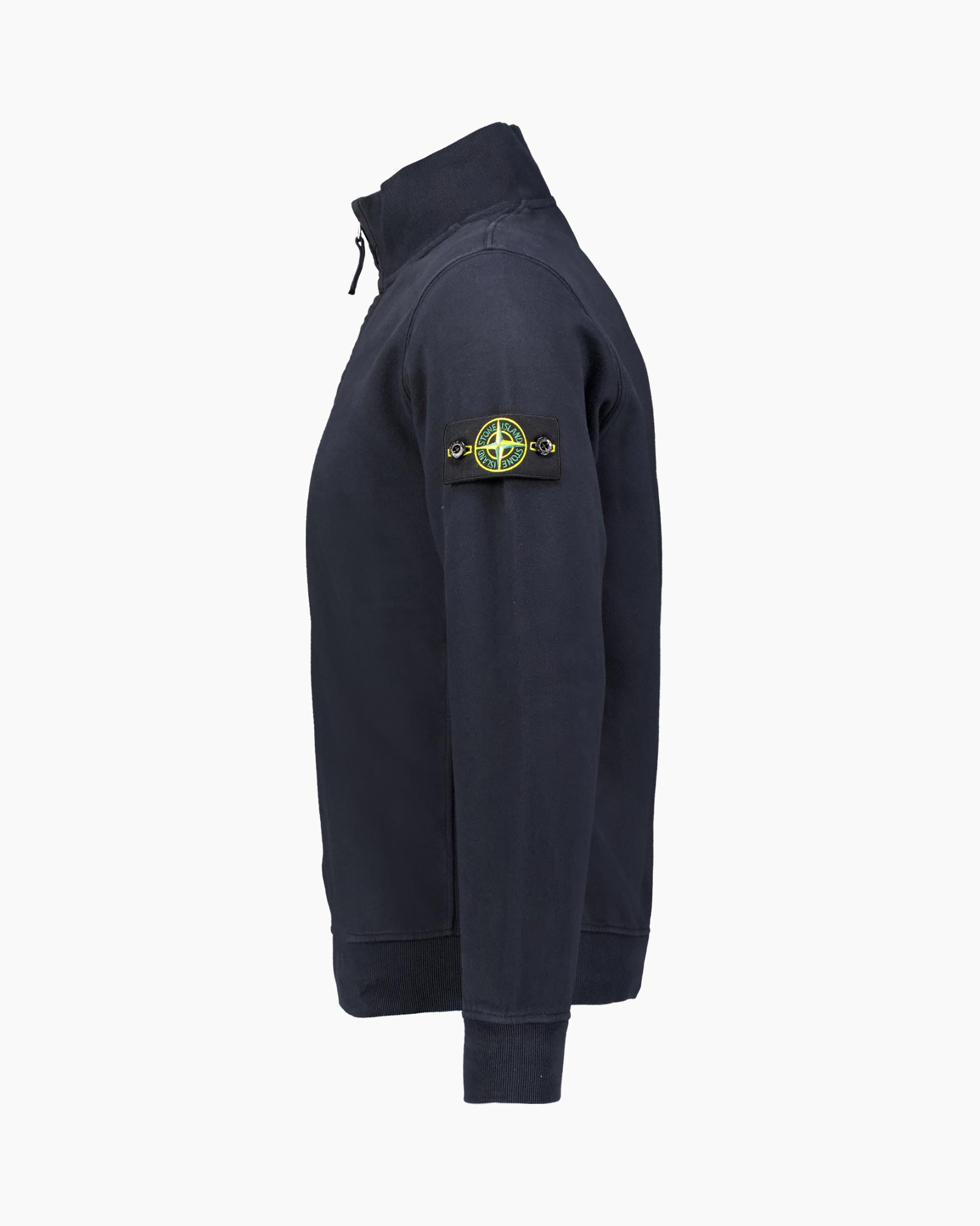 navy jacket, crewneck, patch logo, long sleeve, ribbed cuffs