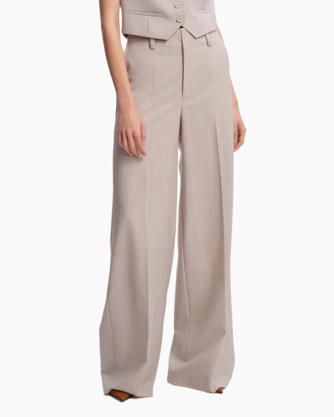 trousers, wide-leg, beige, high-waisted, pleated