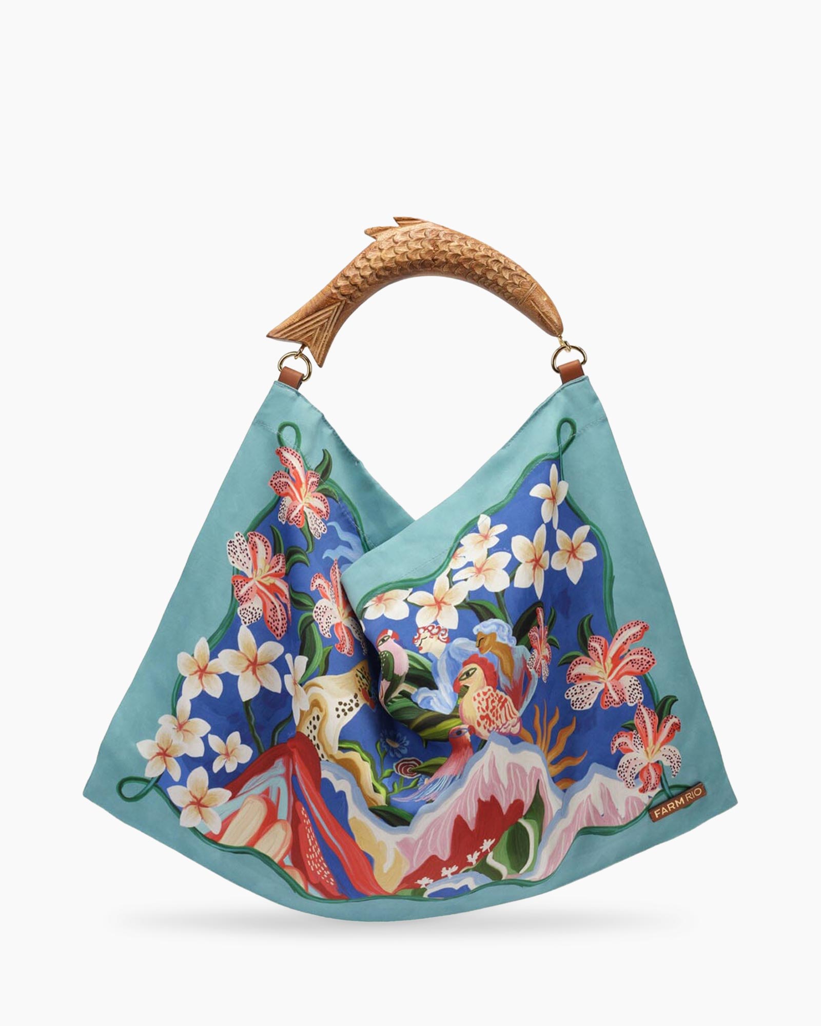 handbag, fabric bag, intricate pattern, turquoise, trellis handle