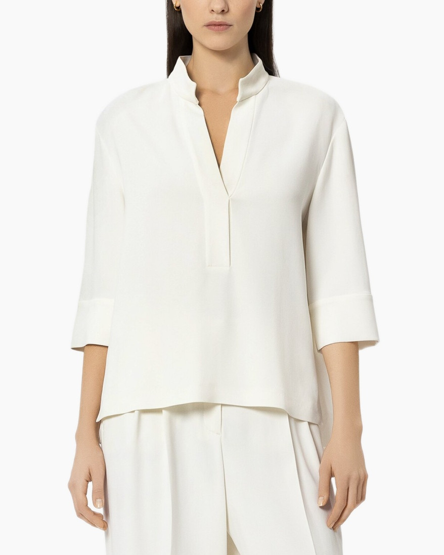 white top, blouse, 3/4 sleeve, collared neck, loose fit