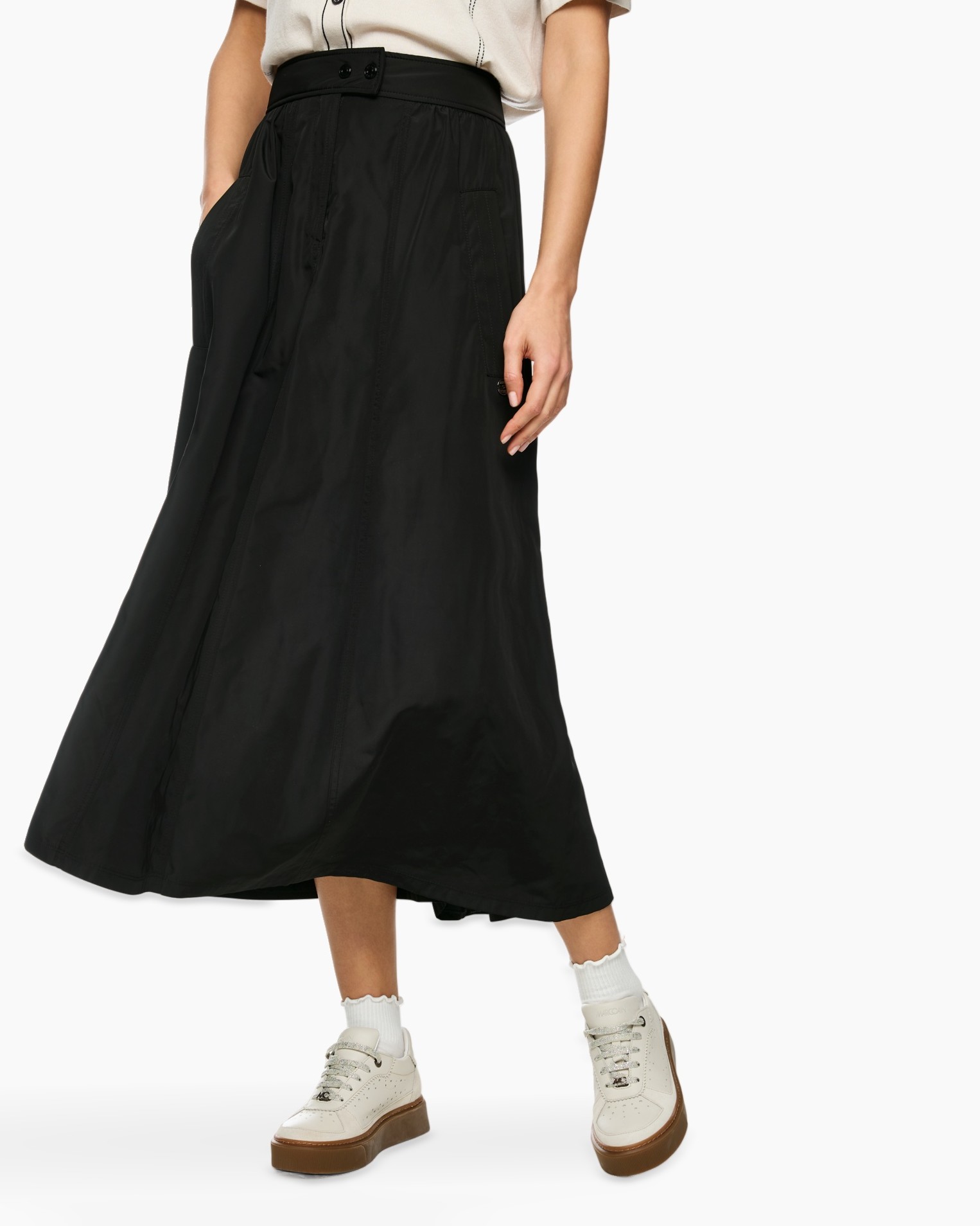 skirt, ankle-length, black, elastic-waist, pockets