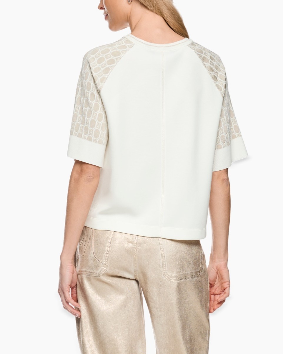 top, blouse, short sleeve, lace panels, white
