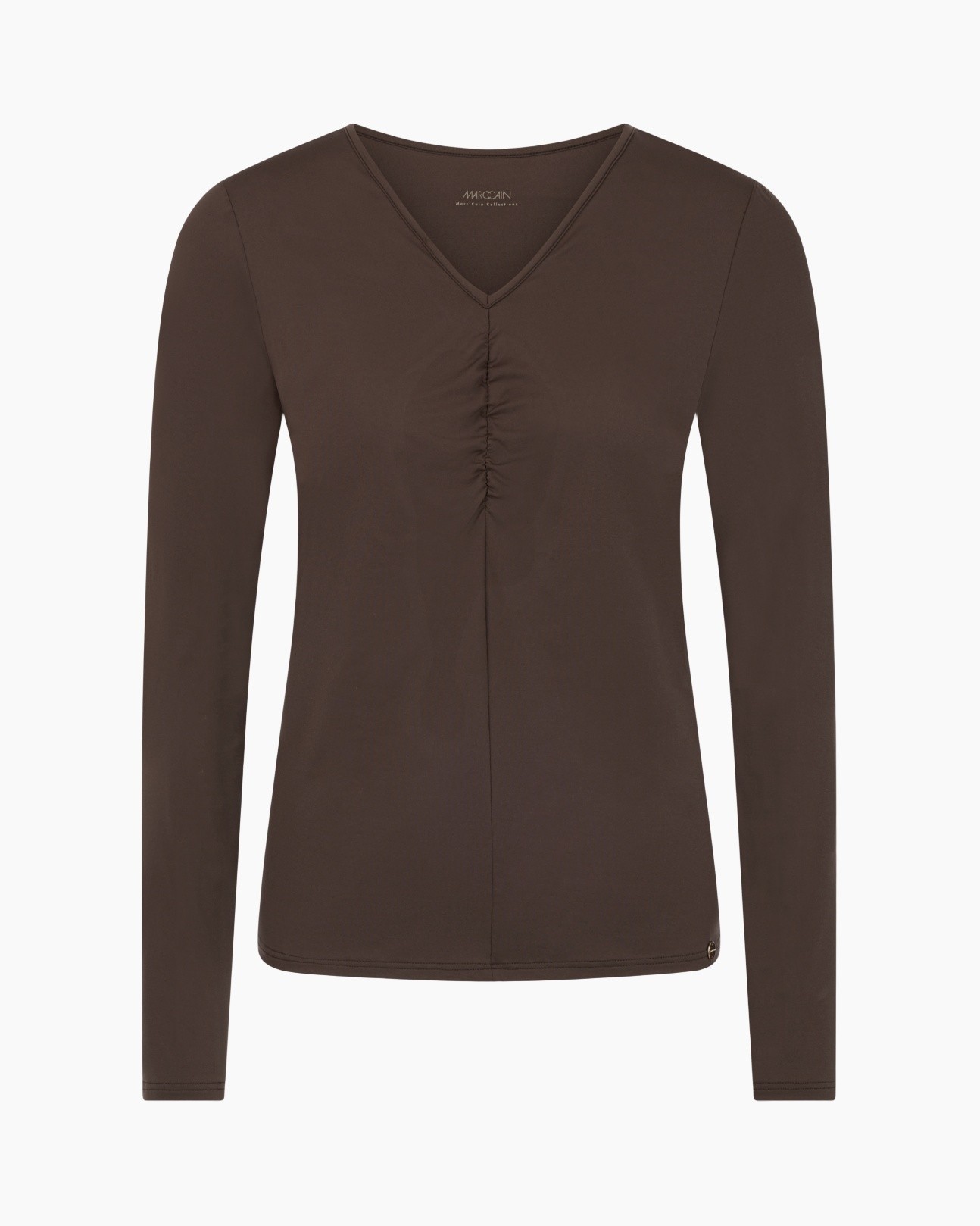 longsleeve, brown, v-neck, drawstring, stretch
