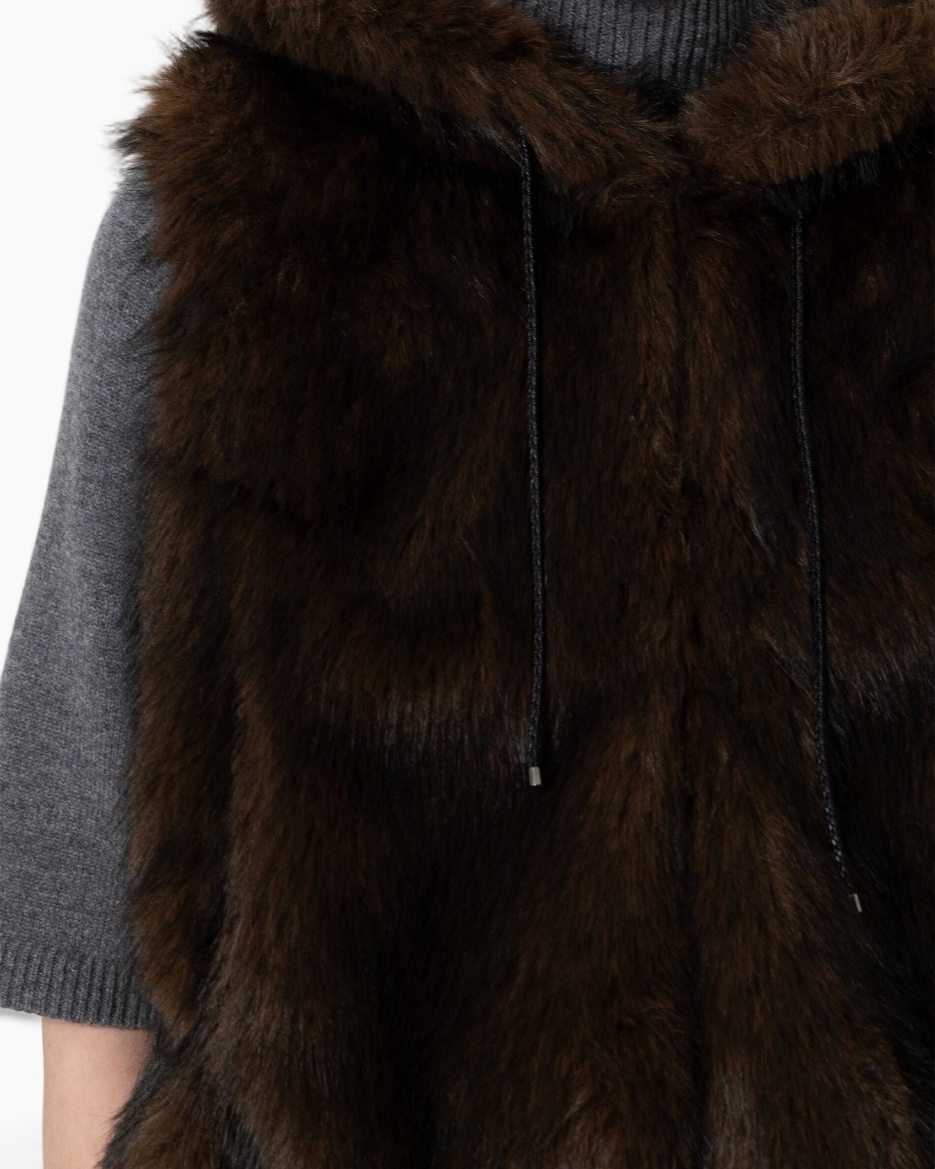 fur, vest, hood, brown, drawstrings