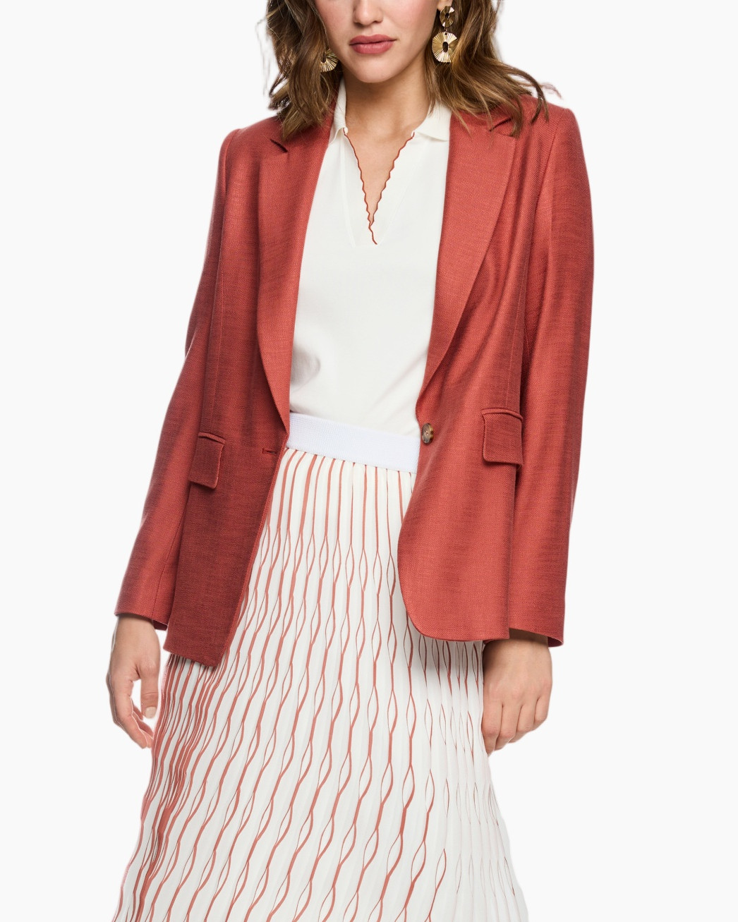 blazer, jacket, linen, rust, solid color