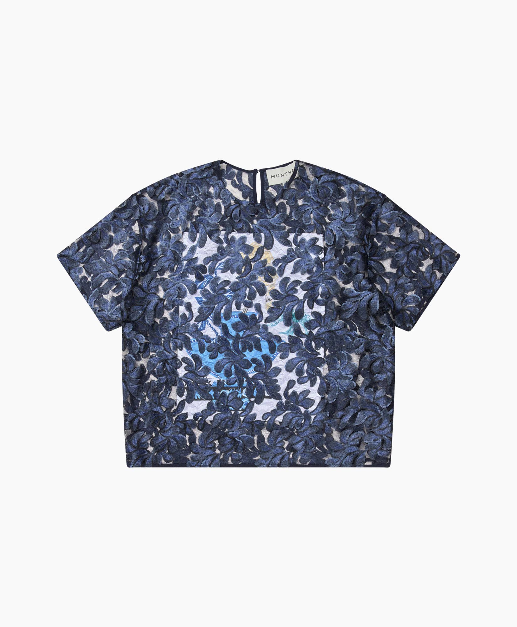 top, blouse, short sleeve, navy floral, cropped
