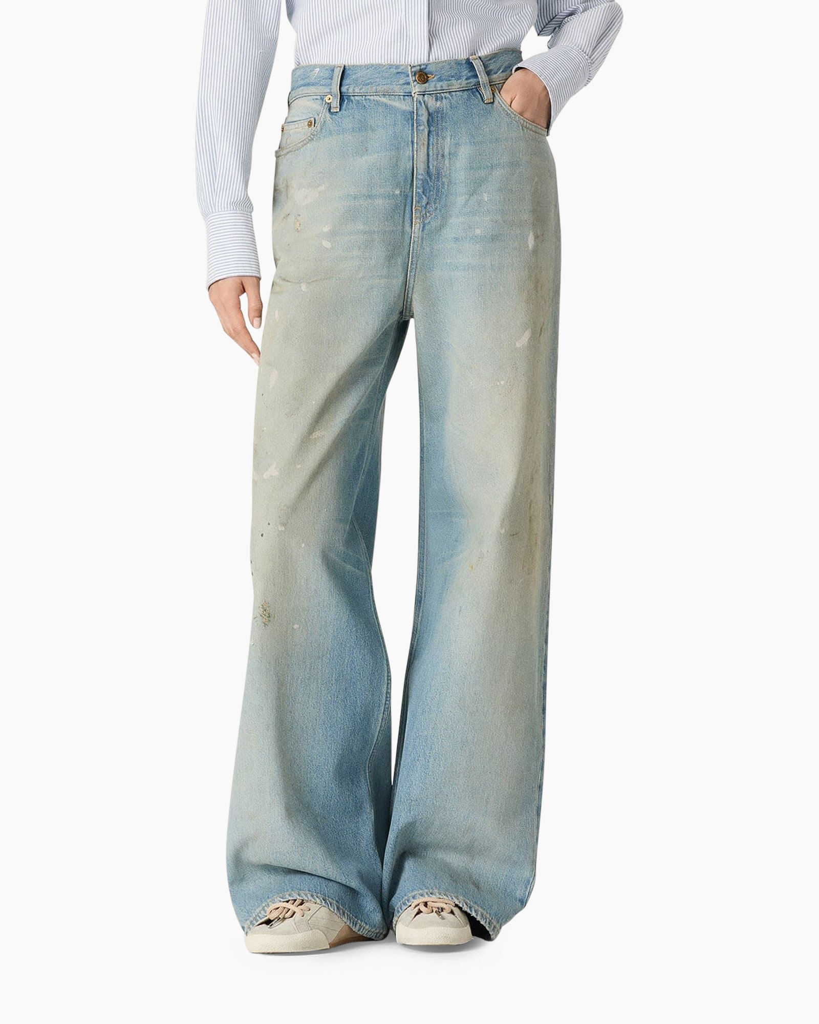 jeans, wide leg, distressed, bleached, denim