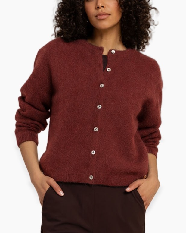 cardigan, knit, button-front, long-sleeve, rust