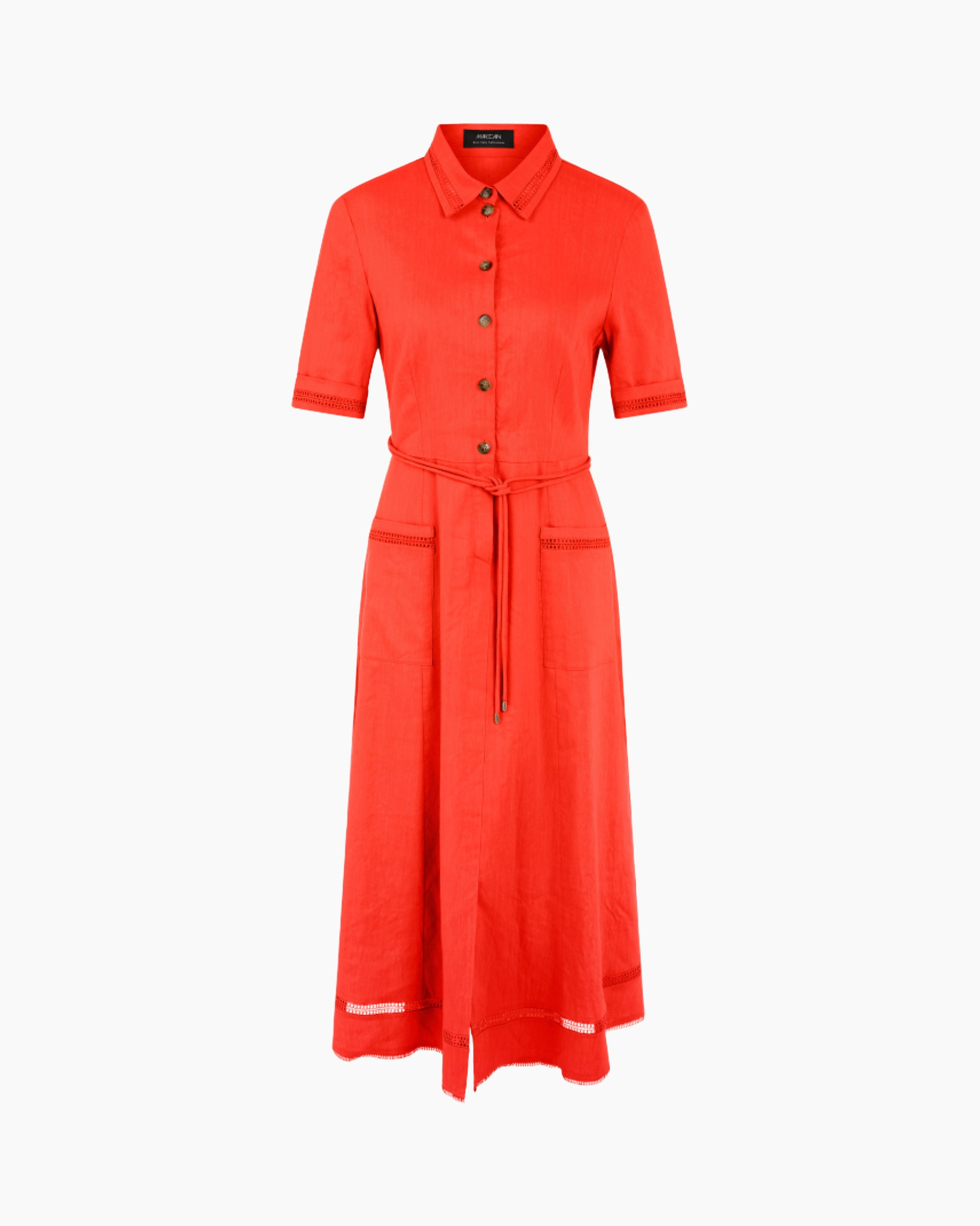 dress, linen, red, belt, short sleeves