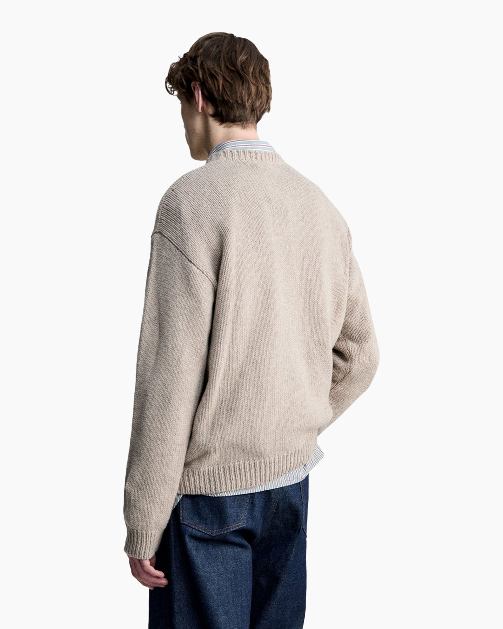 sweater, knit, beige, crewneck, long-sleeve