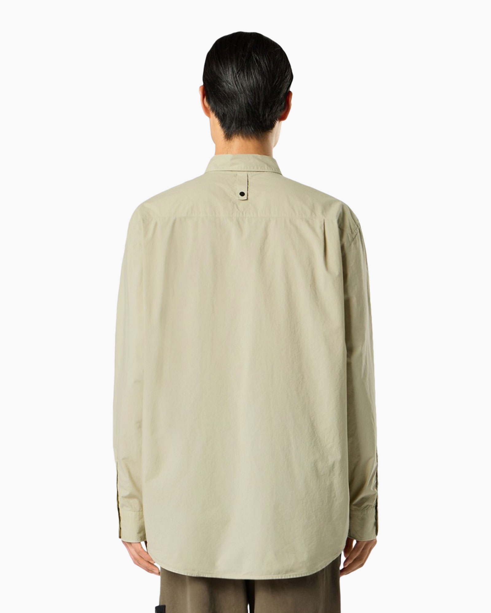 shirt, long sleeve, beige, collared, back view
