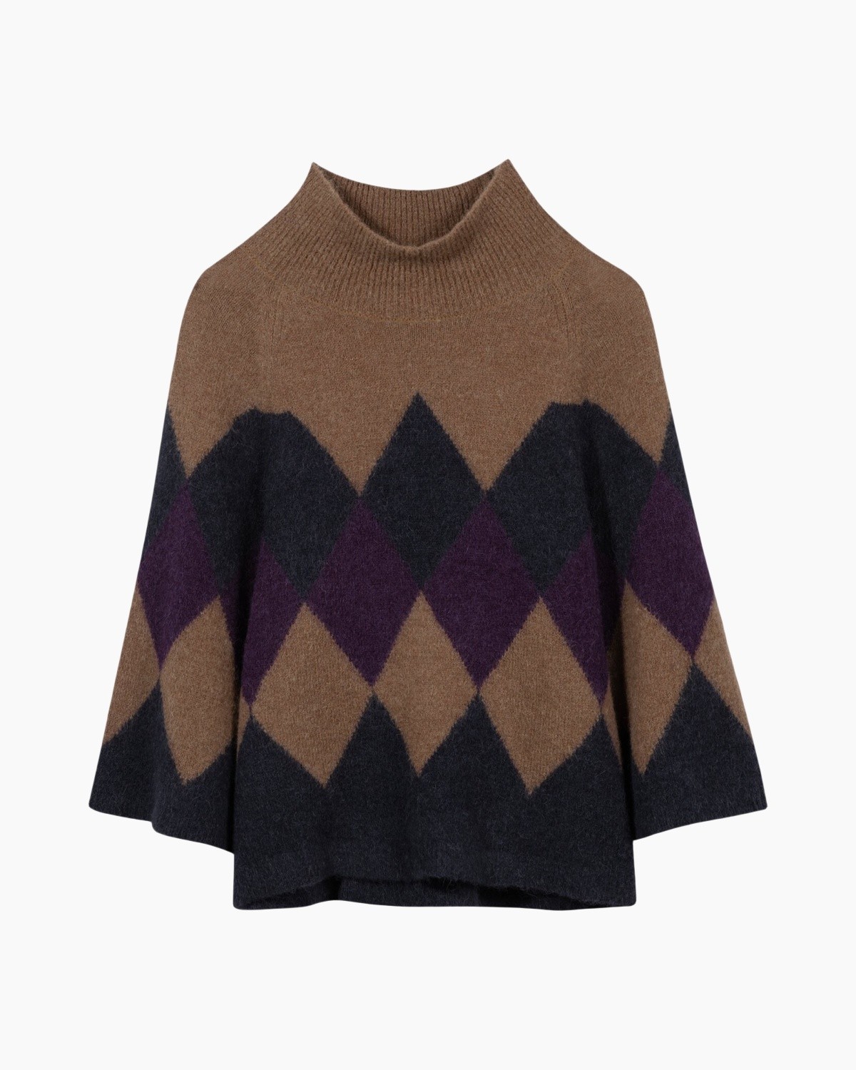 grandad sweater, argyle pattern, turtleneck, knit pullover, color block