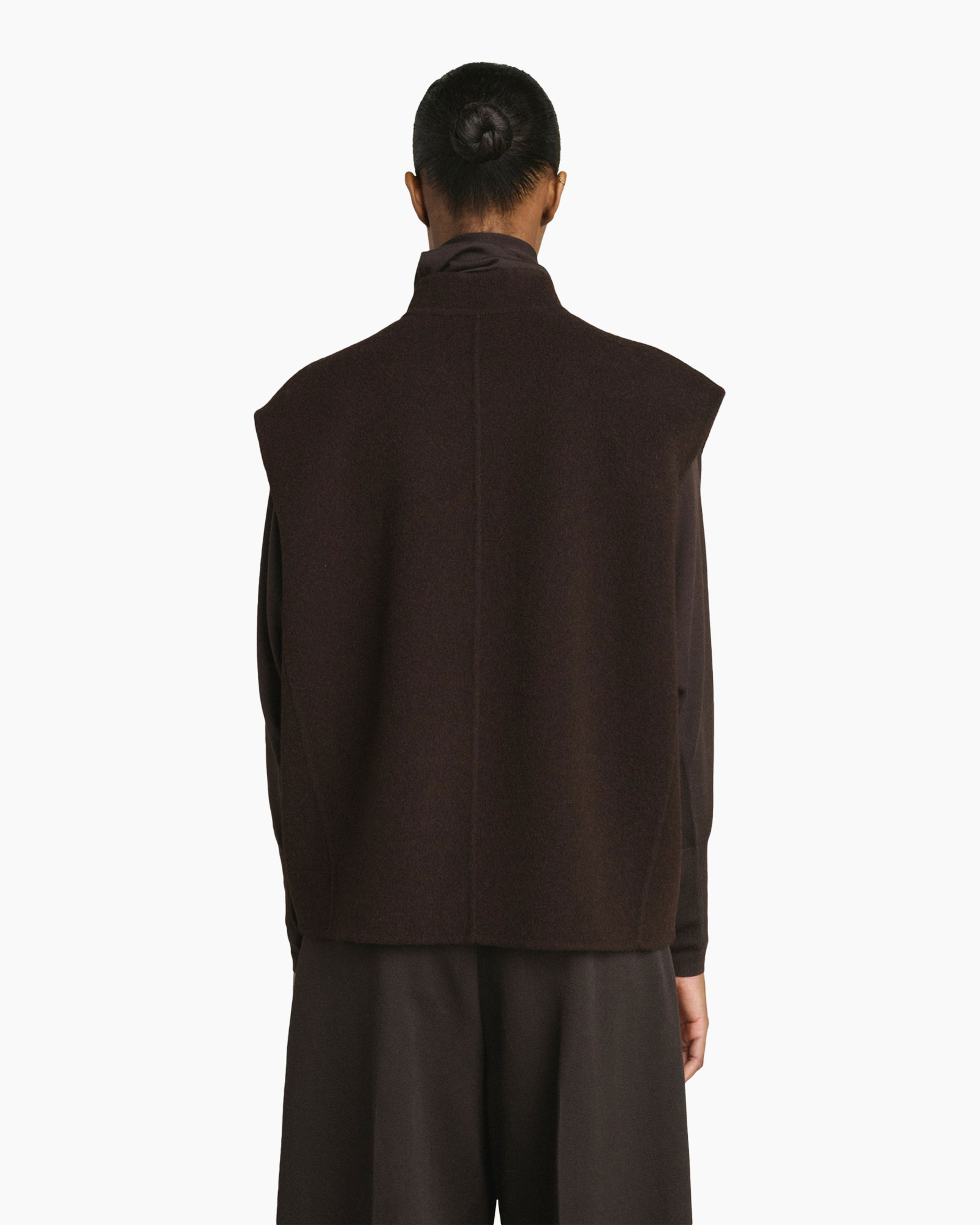 vest, vested jacket, padded vest, high neck, patch pockets