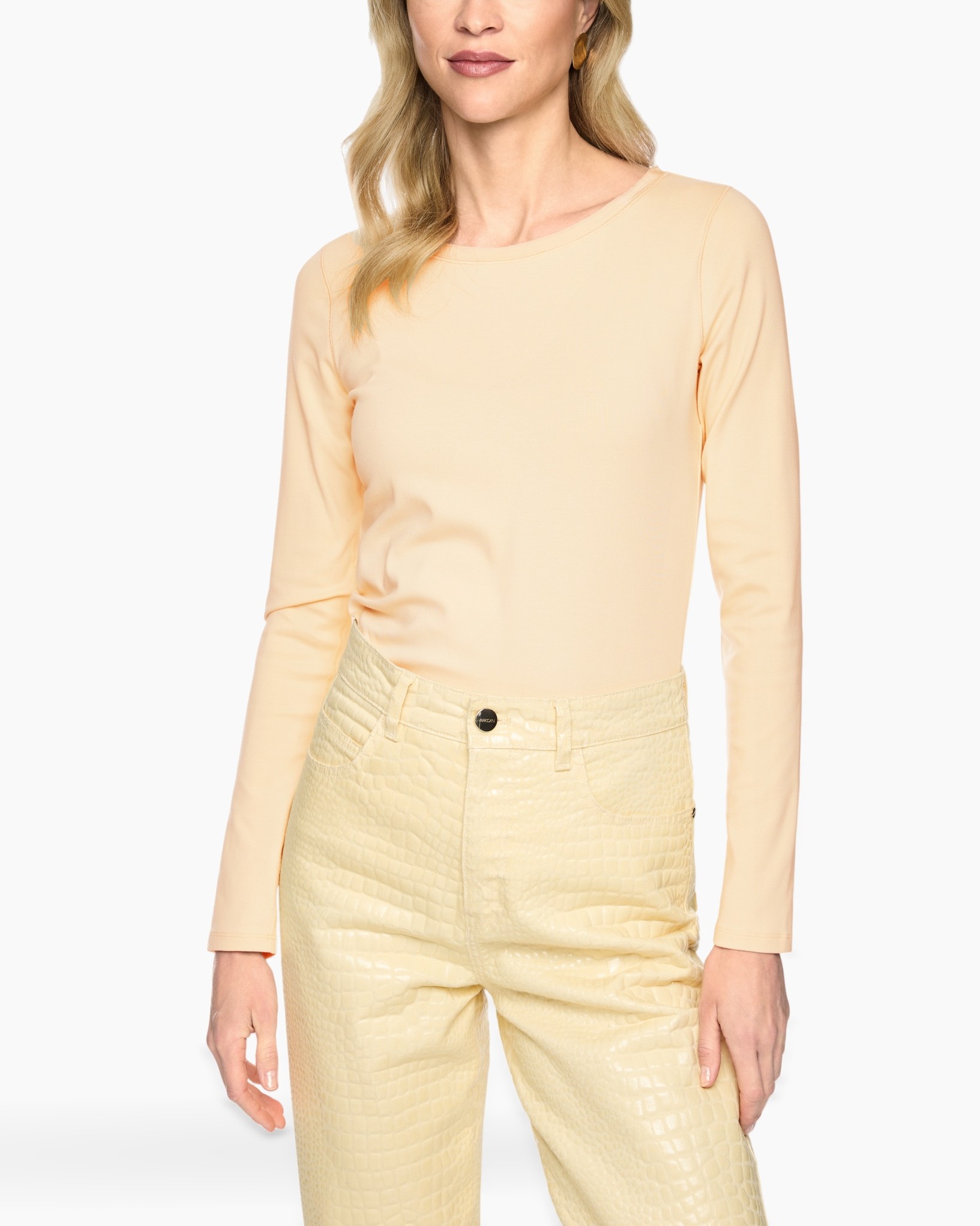 long-sleeve, peach, top, knit, solid